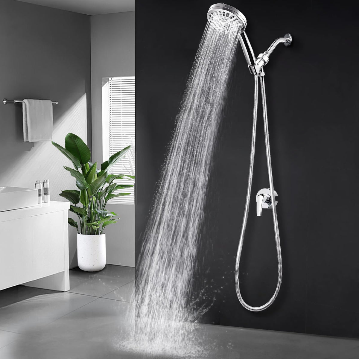 Handheld Shower Head with High Pressure 8+2 Modes, Luxau 5 Inch Hand Held Showerhead Set, W/Extra Long 2M Shower Hose and Adjustable Shower Arm Bracket Holder, Chrome (HS8001)