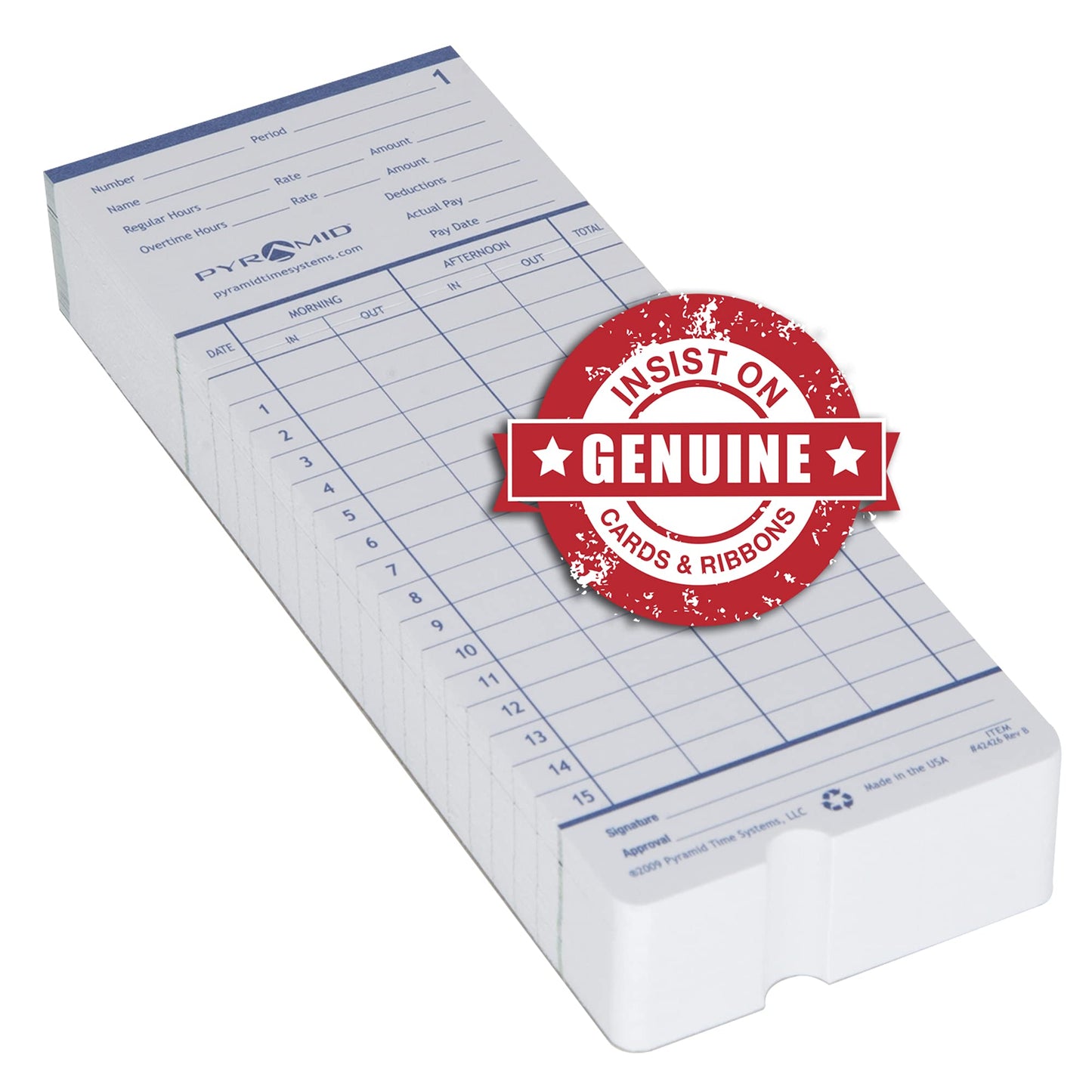 Pyramid Time Systems 42426 Genuine and Authentic Double Sided Time Cards built exclusively for 2400 and AT-2400 Time Clocks (Pack of 100), Punch clock employee timecards