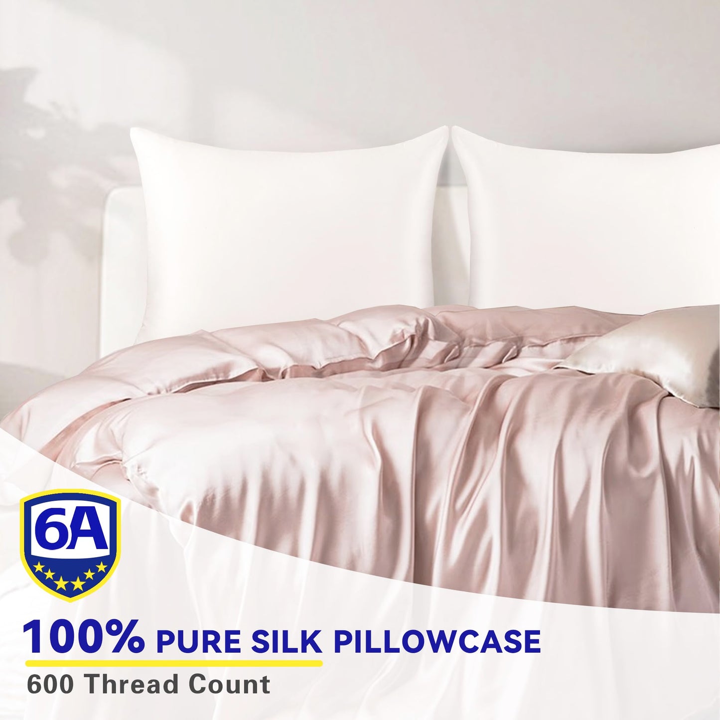 Jaciu 100% Silk Pillowcase, for Hair and Skin, Both Side Mulberry Silk Pillowcase 21 Momme 600 Thread Count with Hidden Zipper Hypoallergenic Soft and Breathableļ¼Ivory White,Queen: 20"x30",1pcsļ¼