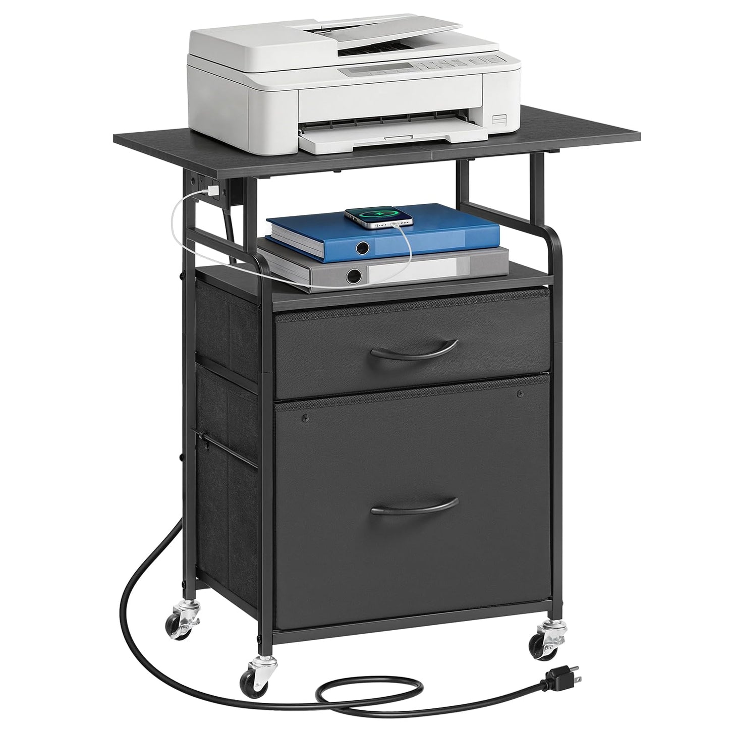 HOOBRO Printer Stand, Printer Table on Wheels, Storage Cart with 2 Drawers, Movable Printer Holder, for Office, Living Room, Black BB15UPS01