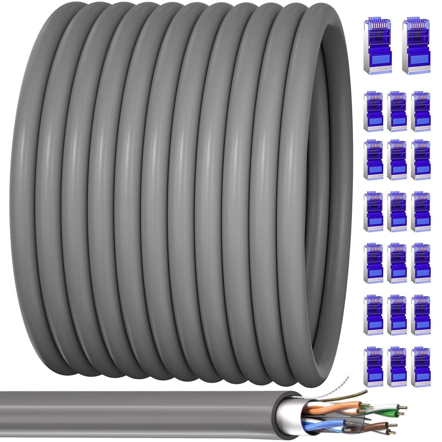 Cat 6 Outdoor Ethernet Cable 328ft (100M | x 20 RJ45), 23AWG Shielded Ethernet Cable, Bulk Cat6 FTP Cables, Waterproof, Direct Burial, UV Resistant, In-Ground, Network, Internet, LAN, Cat6-328ft