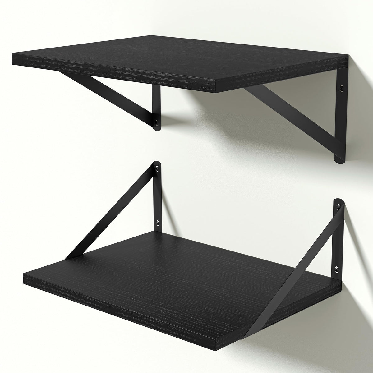 Heimlove 12 Inch Deep Black Floating Shelves,Wood Wall Shelves 16" W x 12" D Set of 2,Wall Mounted Shelves for Living Room, Bedroom, Kitchen, Bathroom,Closet and Decor Storage,Black Bracket