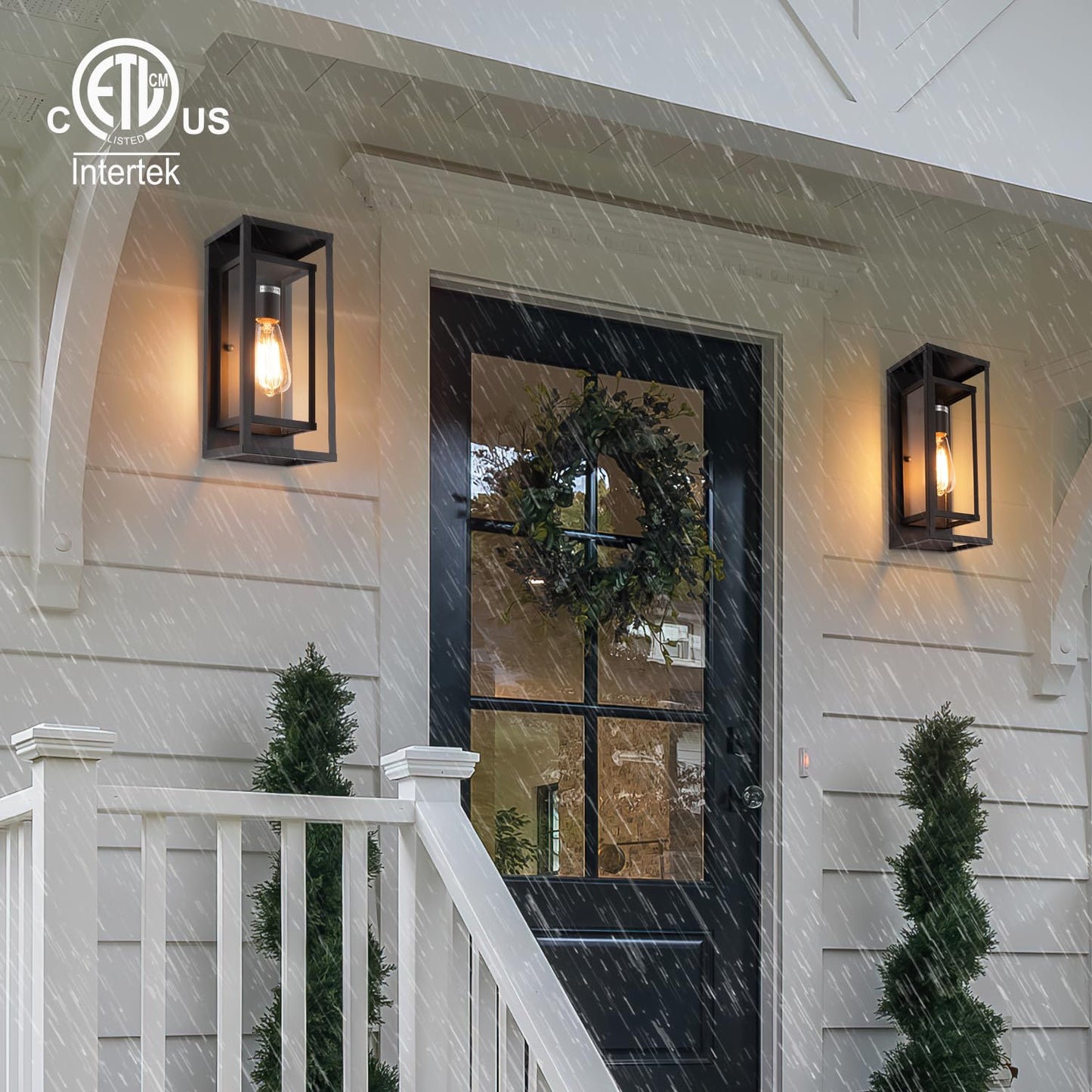 mirrea 14" Classic Outdoor Wall Sconce 1 Light in Matte Black Rectangular Metal Frame and Clear Glass Shade Waterproof Porch Light Patio Light