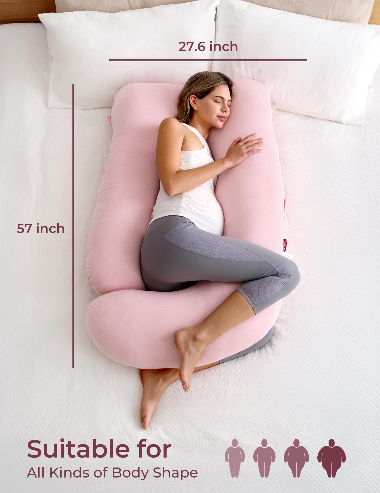 Momcozy Pregnancy Pillows for Sleeping, U Shaped Full Body Maternity Pillow for Side Sleeping - Support for Back, Legs, Belly, HIPS, 57 Inch, Pink