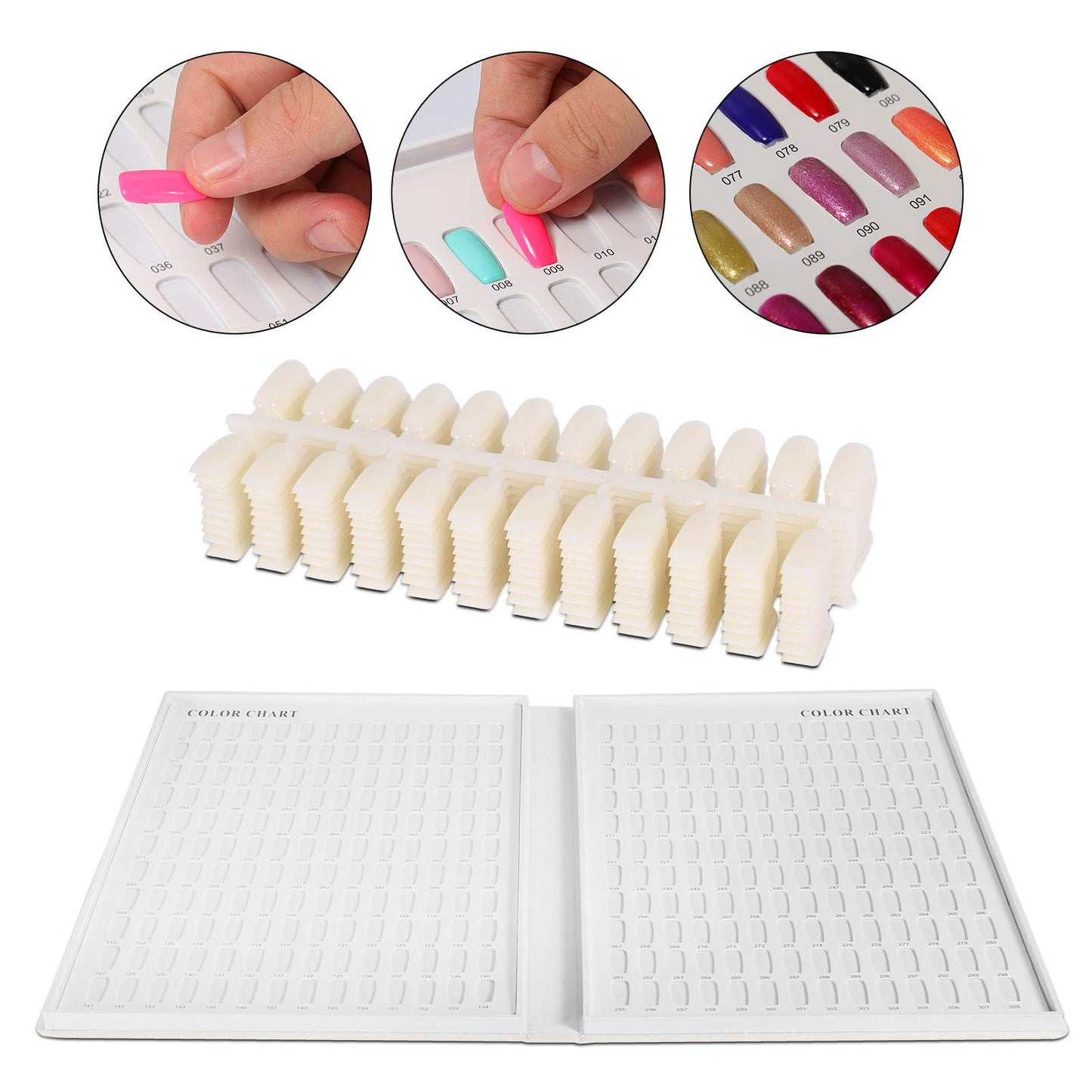 Acycoin2A 308 Nail Colors Chart Nail Gel Polish Dip Powder Display Card Book Nail Salon Art Booklet with 360 False Nail Tips and Number Sticker Label