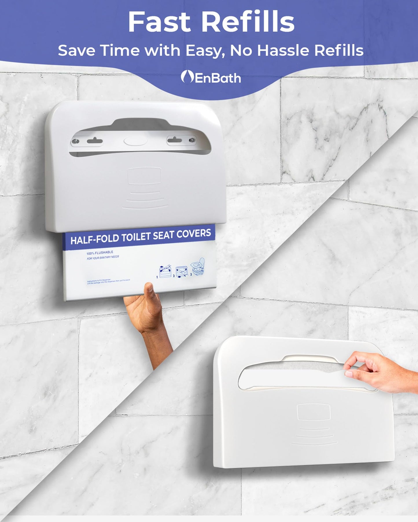 EnBath Commercial Toilet Seat Cover Dispenser Wall Mount (2-Pack), White Half-Fold Toilet Seat Cover Holder for Bathroom/Restroom, 2TSCD-White