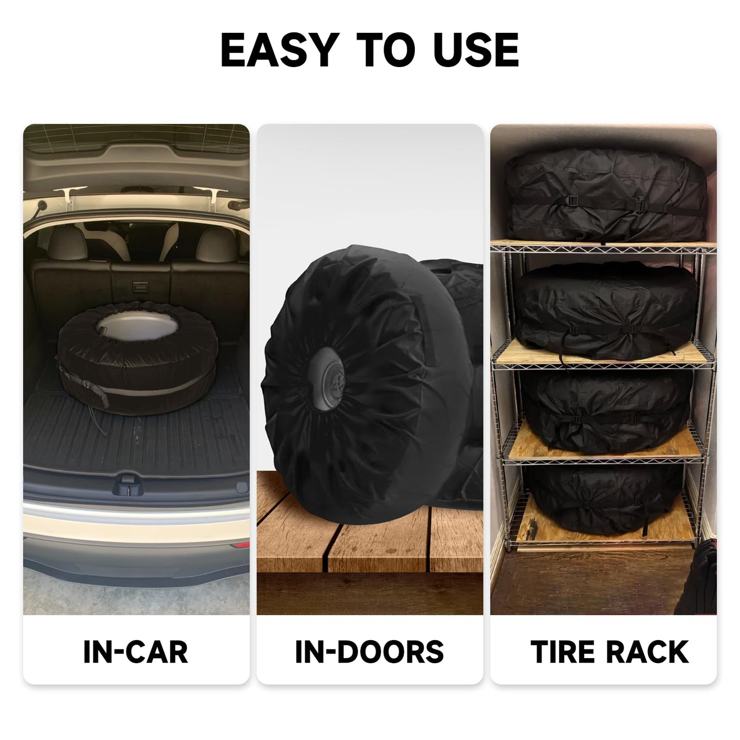 Roastove Tire Cover with Handle,420D PU Waterproof, Universal Fit 26"-28.75" Diameter, Set of 4 Bags,Black