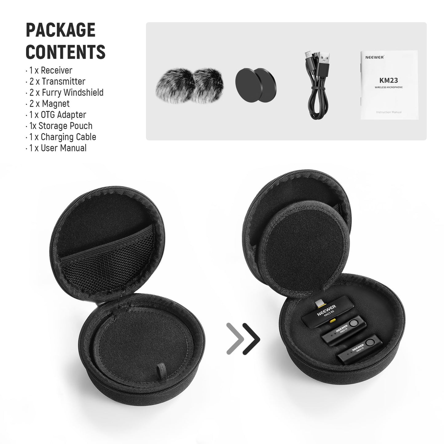 NEEWER Wireless Lavalier Microphone for iPhone Android Tablet PC Laptop 131ft/40m Range Noise Cancellation Omnidirectional Mic for Vlogging Live Streaming (1x RX + 2x TX), KM23