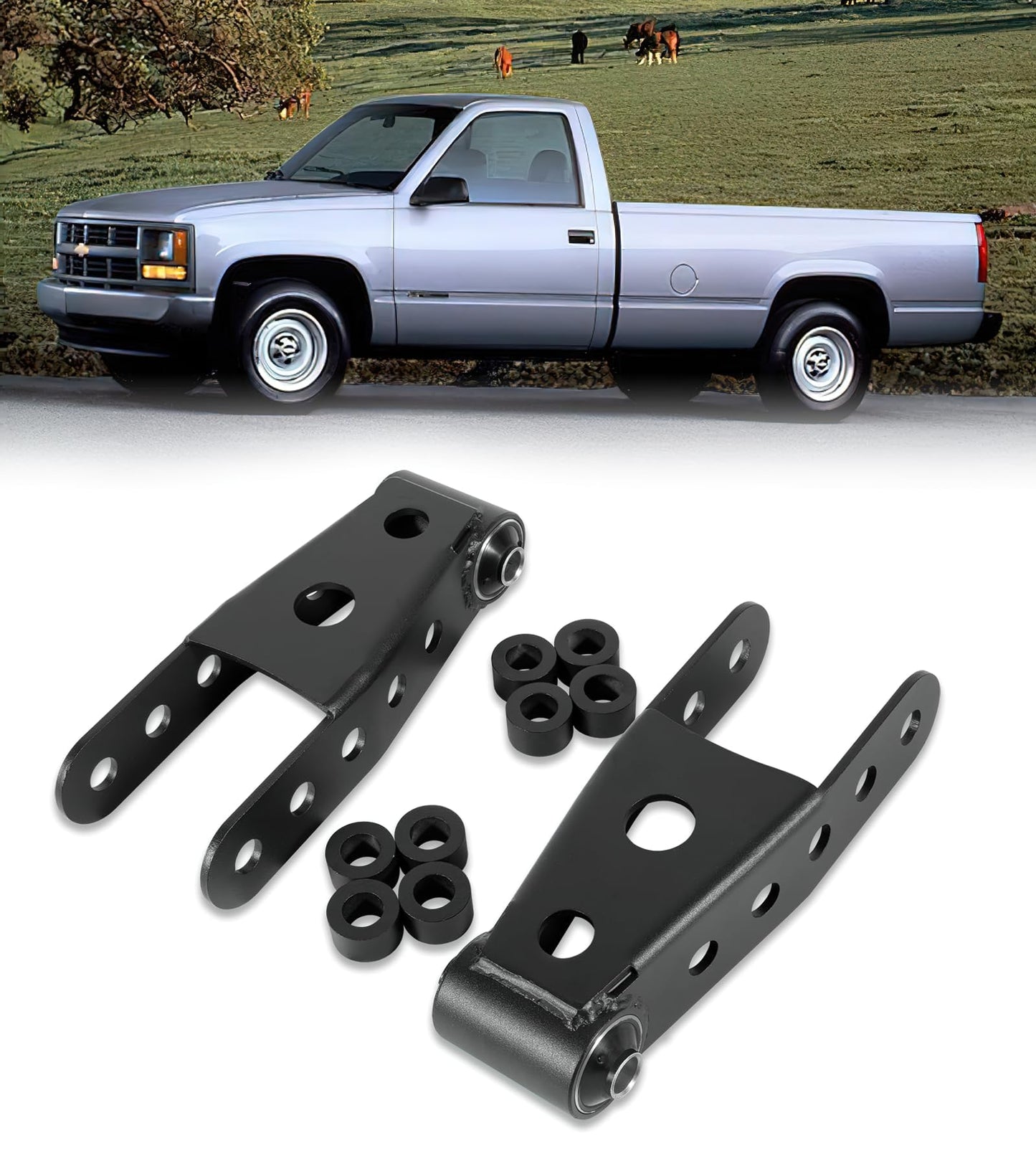 Camoo 2-3" Suspension Rear Drop Lowering Shackles kit Leaf Spring Drop Shackle Kit 6400 Compatible with Chevy Silverado GMC Sierra 1500 C1500 K1500 Dodge Ram Replaces # 6400 410520