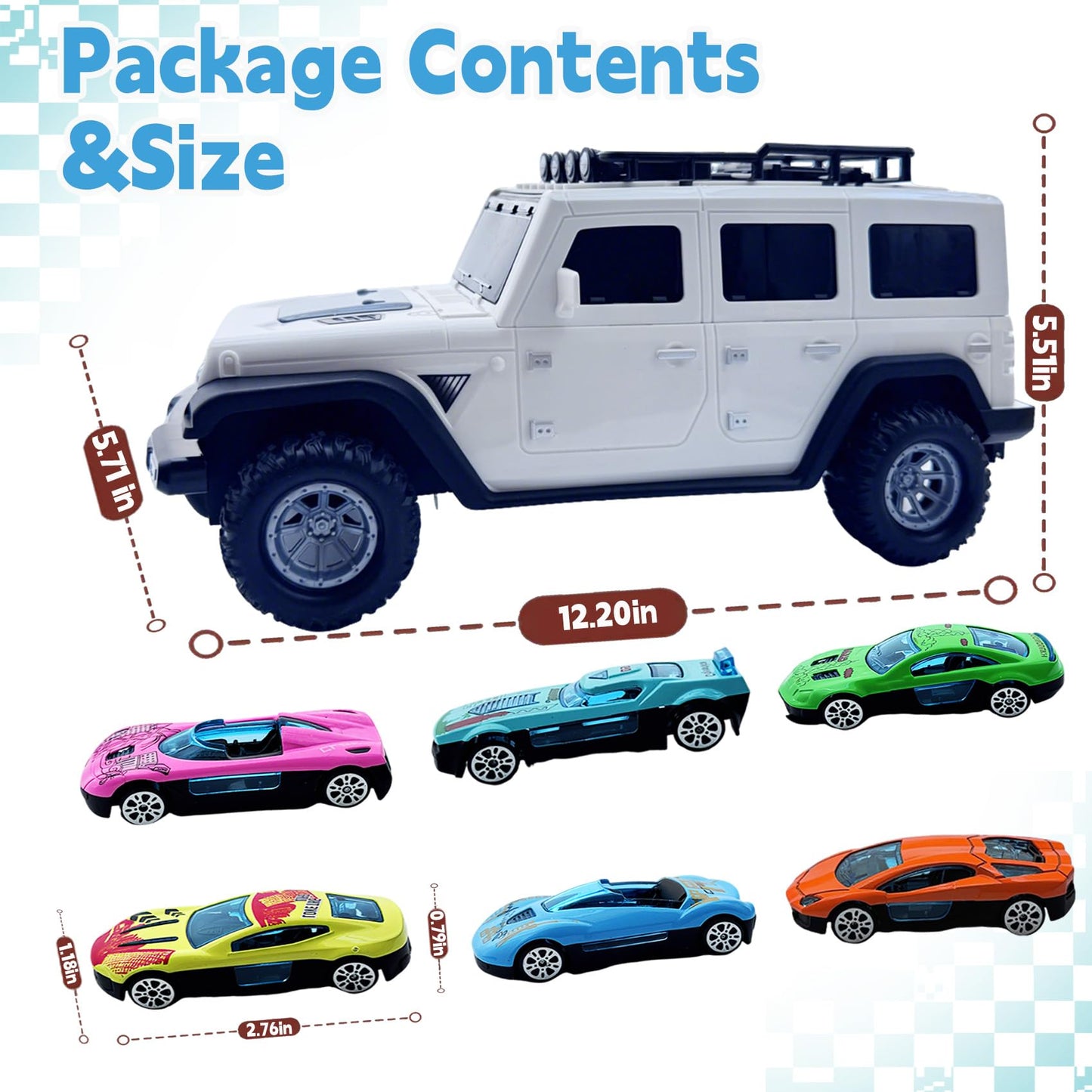 Bearbao Toddler Truck Toys for 3-8 Years Old Boys, Foldable 2 Layer Carrier Truck Transport Car Toys with 6 Metal Race Car with Light & Sounds, Toddler Car Toy Set Gifts for Boys Girls