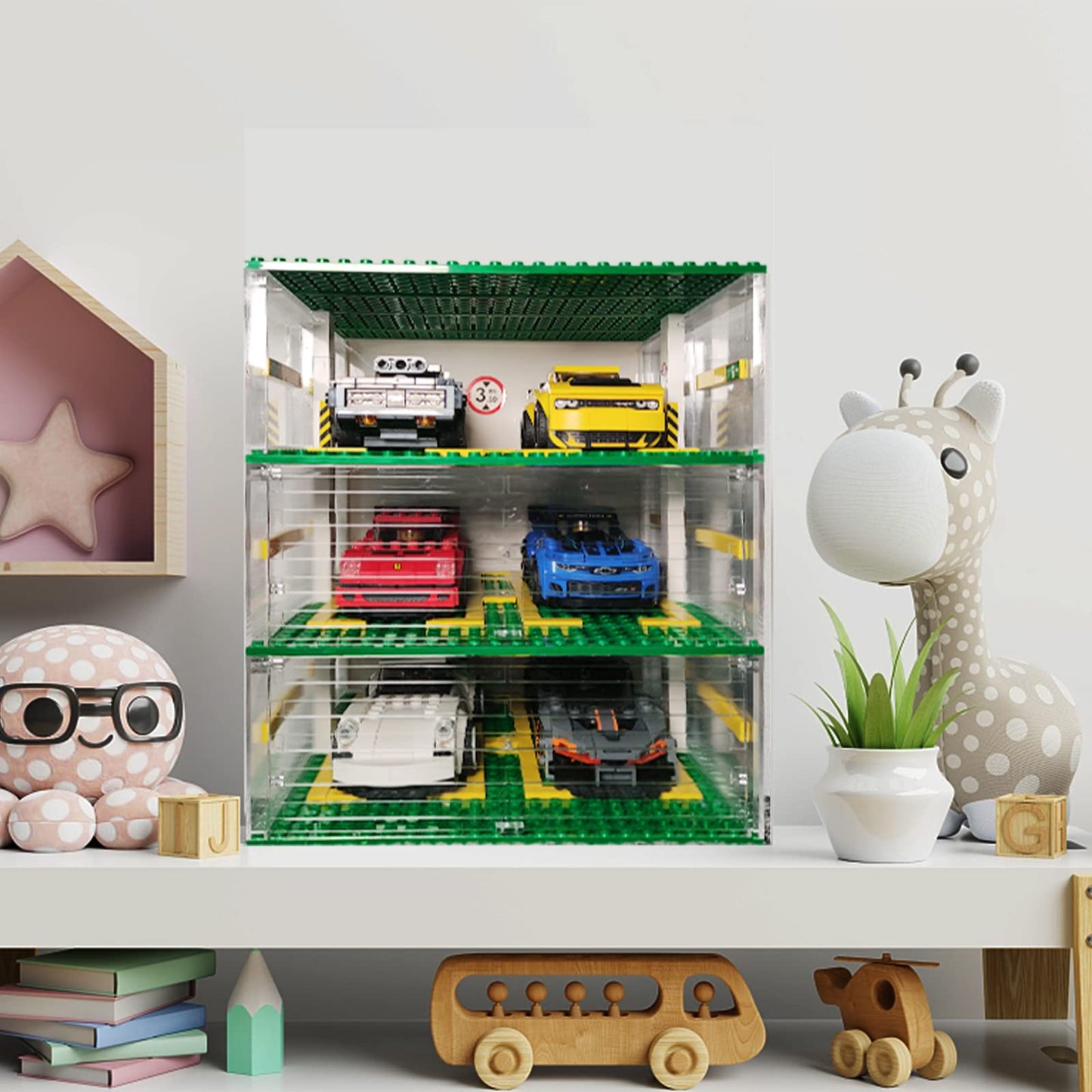 Building Blocks Garage DIY 3-Layer Showcase Car Parking Garage, for Speed Champions Cars(Without Cars)