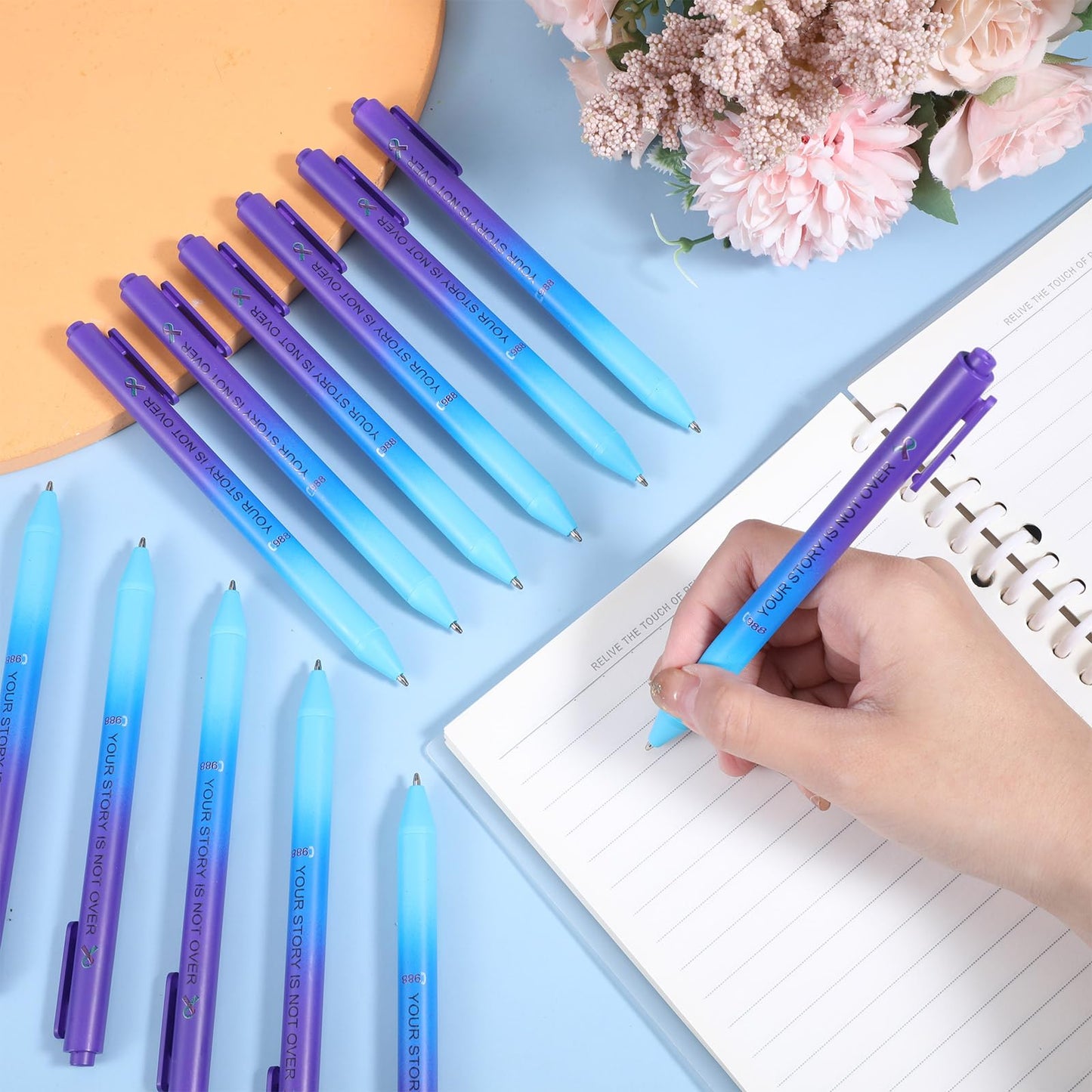Jetec 100 Pcs Suicide Prevention Awareness Ribbon Pen Mental Health Awareness Pen Bulk Black Ink Retractable Fine Tip Pens with Gradient Color Barrel Ballpoint Pens for Charity Volunteers Activity