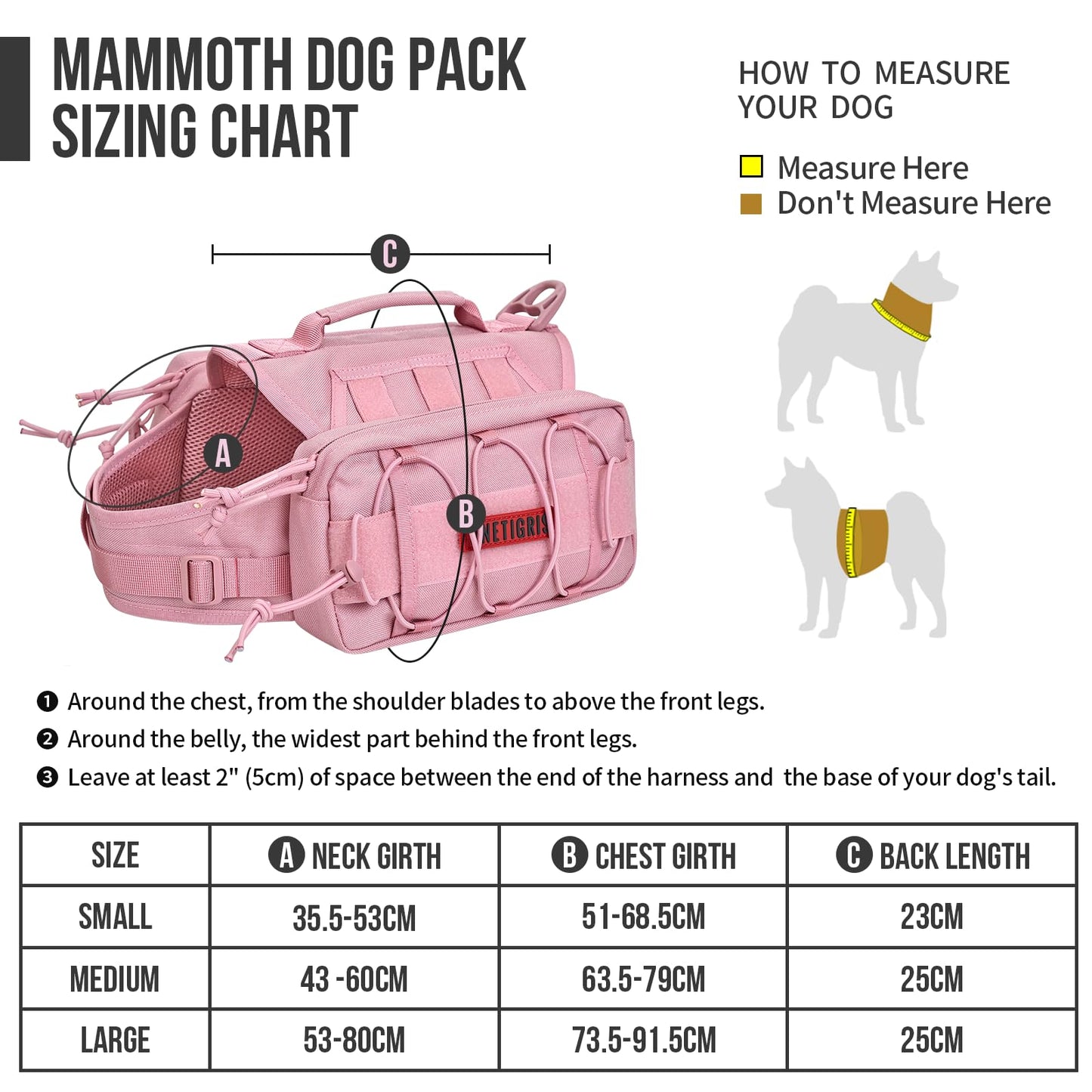 OneTigris Backpack for Dogs to Wear Pet Back Pack with Padded Handle and Leash Attachment Point for Dog with 17"-23.5" Neck Girth and 25"-31" Chest (Pink, Large)