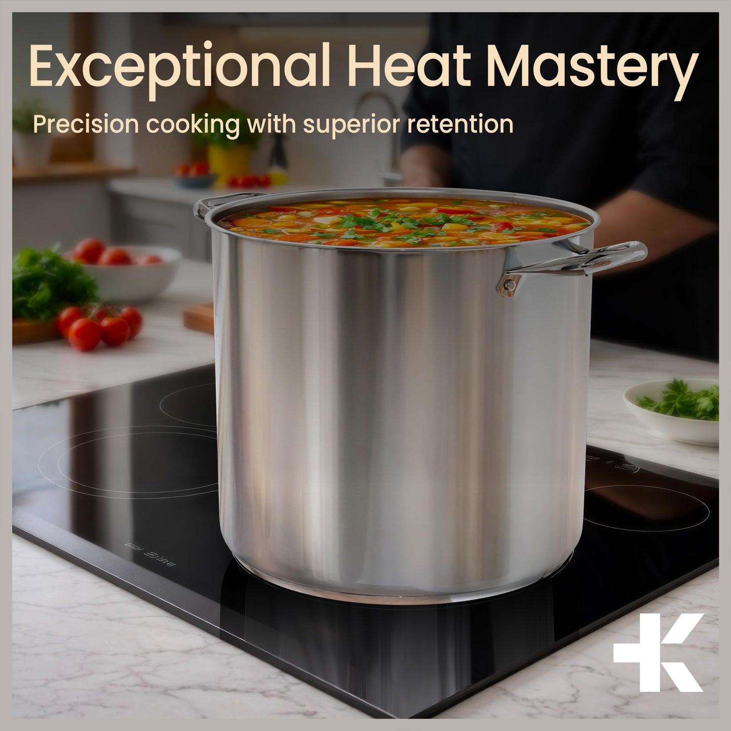 Bakken-Swiss Deluxe 20-Quart Stainless Steel Stockpot w/Tempered Glass See-Through Lid - Simmering Delicious Soups Stews & Induction Cooking - Exceptional Heat Distribution - Heavy-Duty & Food-Grade