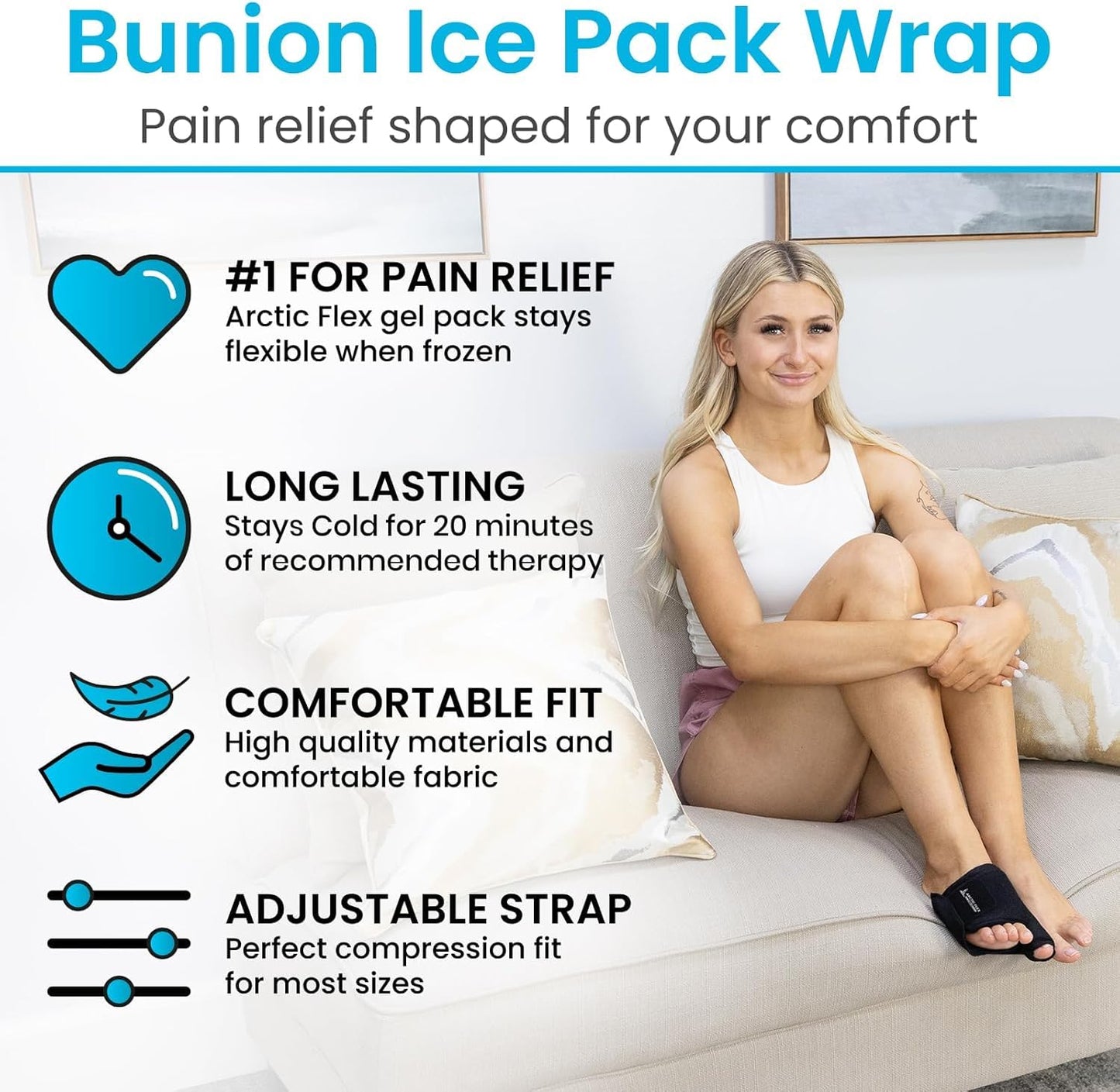 Arctic Flex Foot Ice Pack (Pair) Toe Wrap for Bunion, Plantar Fasciitis, Hallux Valgus, Gout, Swelling & Injuries - Cold & Heat Gel Therapy for Joint Pain Relief & Feet Recovery - Reusable Compression