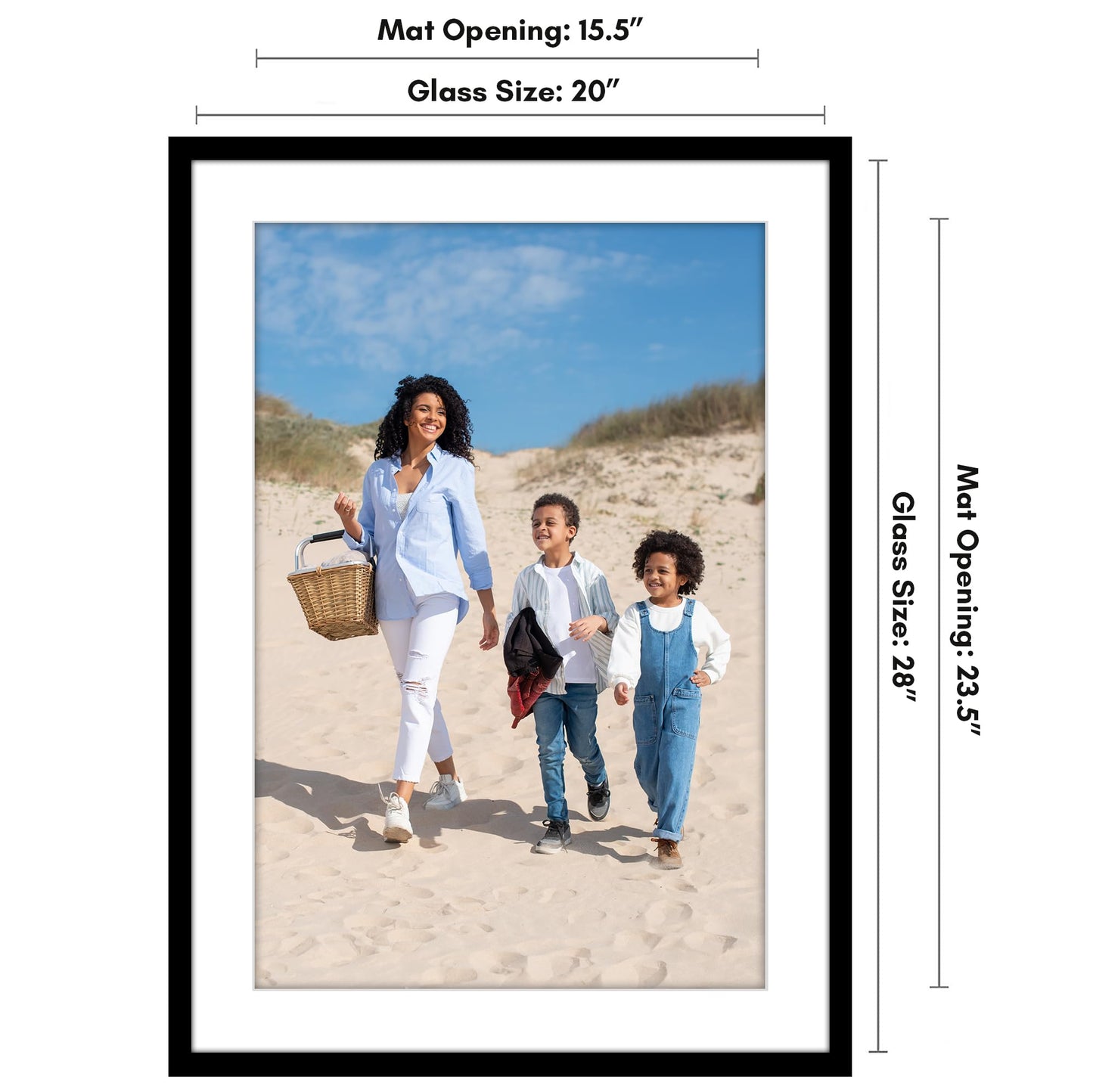 Americanflat 20x28 Picture Frame with Polished Plexiglass - Use as 16x24 Frame with Mat or Display 20x28 Photo Without Mat - Streamline Collection - Thin Border Picture Frames for Wall - Black