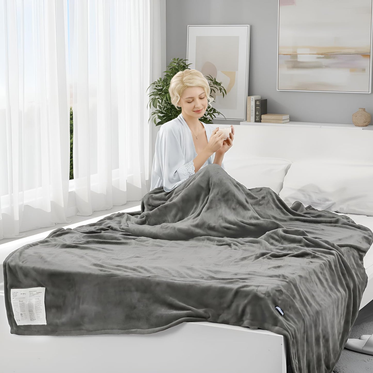 Electric Heated Blanket Twin Size 62"x84" - 1-10 Hour Timer, 6 Heat Settings, Machine Washable, Overheat Protection, Fast Heating Flannel Blanket for Home, Bed & Couch Use