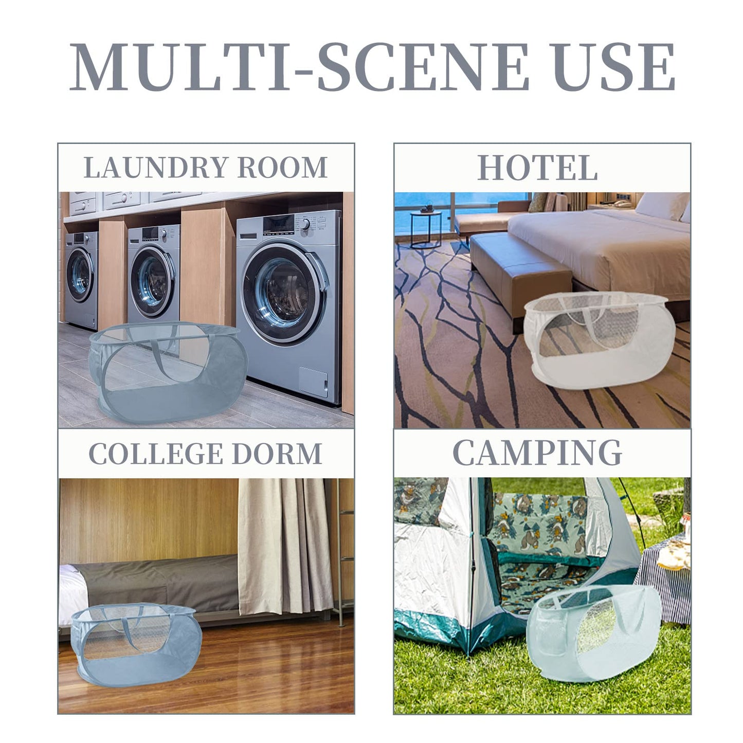 LELE LIFE Reinforced Collapsible Laundry Baskets, 3Pcs High-Strength Mesh Pop Up Laundry Hamper, Foldable Clothes Hamper with Handles and Side Pocket for Laundry Room Dorm, Horizontal