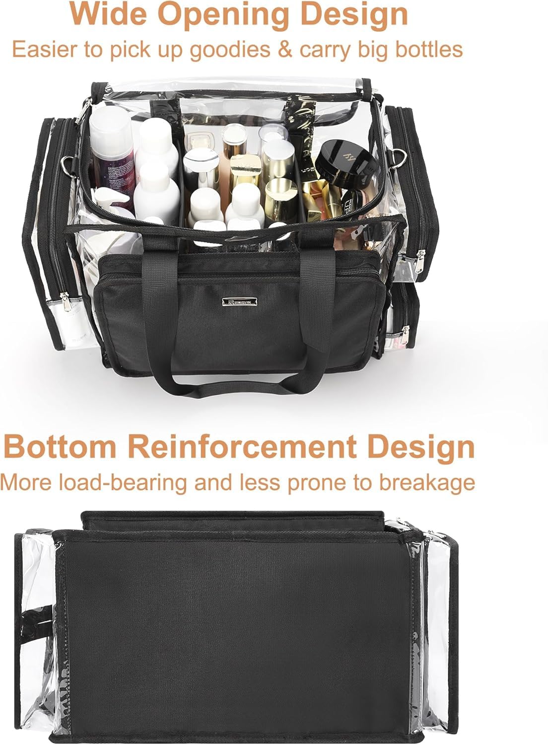 Relavel Clear Makeup Bag, Extra Large Travel Toiletry Bag for Women & Men, Waterproof Cosmetic Storage Organizer Hair Stylist Travelling Bag with Adjustable Dividers & Shoulder Strap