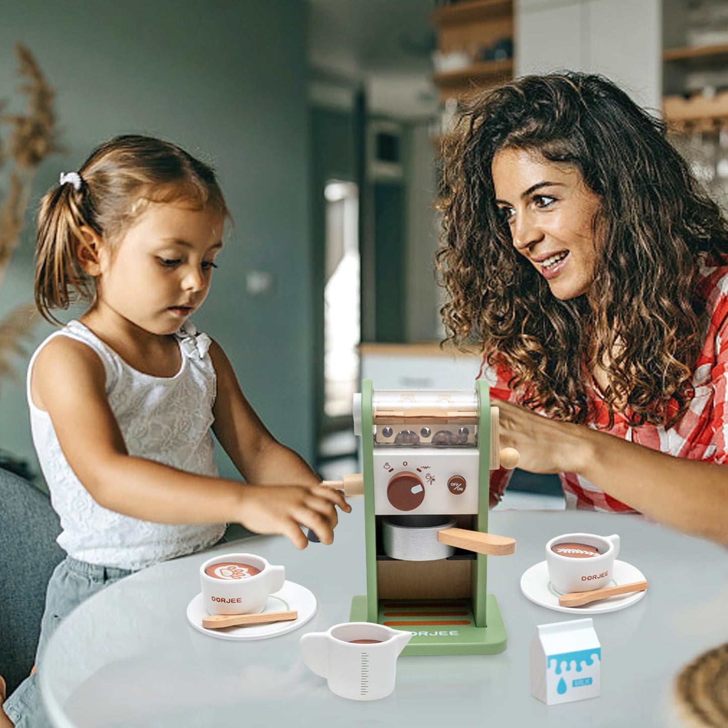 Smartwo Montessori Toy of Coffee Maker Playset, Wooden Kitchen Accessories Play Food for Toddler Pretend Play, Choice for Boys and Girls 3 4 5 6 Years Old