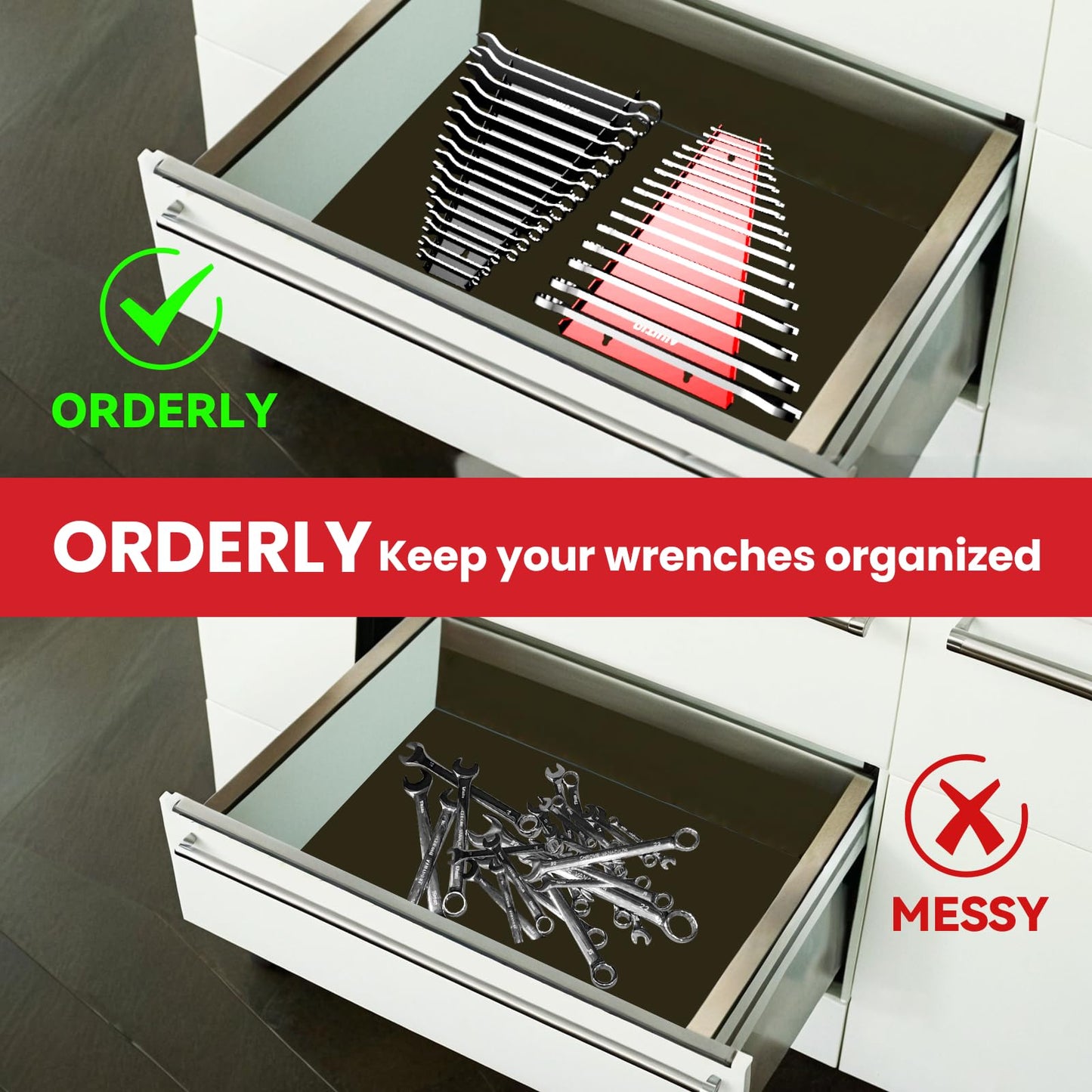 AIUITIO 4 Pack Magnetic Wrench Organizer, 64-Slot for Tool Box&Wall Mounted,Fit SAE (1/4" - 1-1/16") & Metric (6 mm-24 mm) Wrench Storage (4-pack)