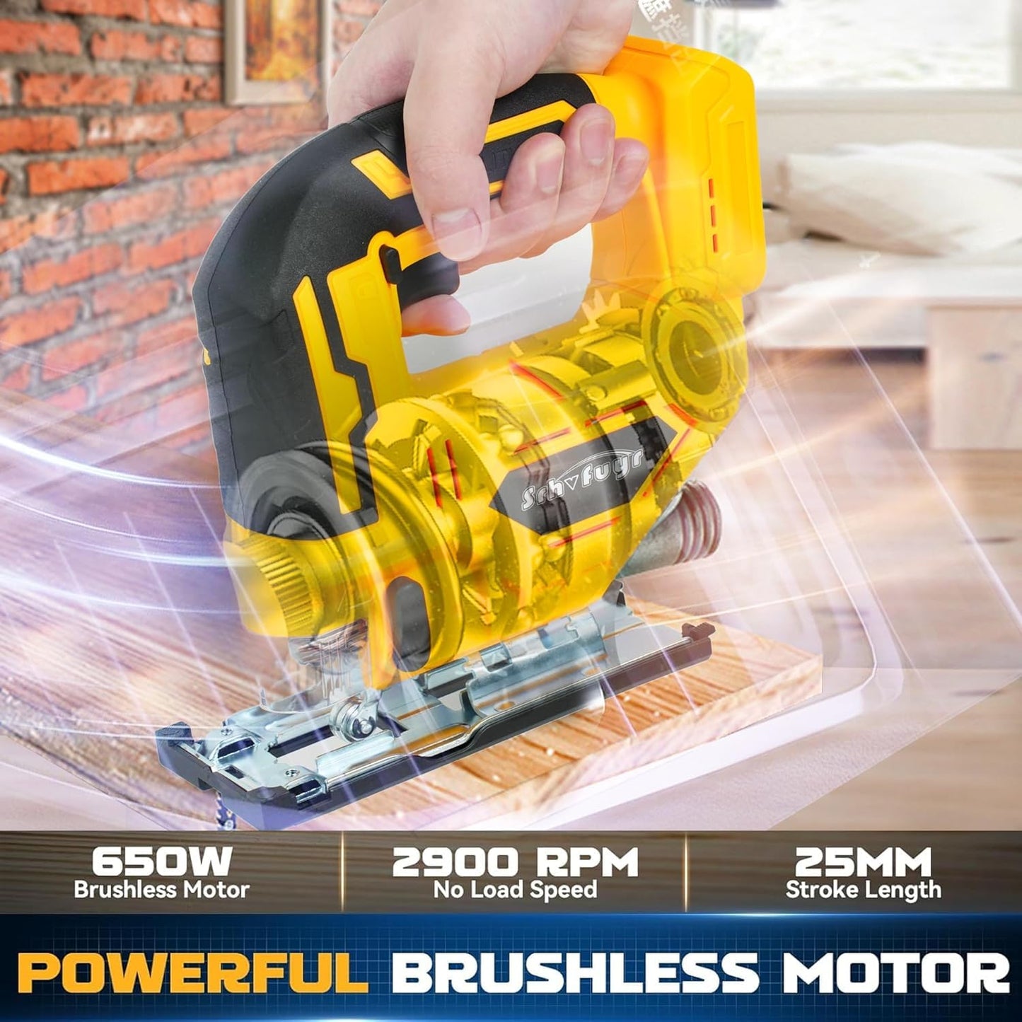 Cordless Jig Saw for Dewalt 20v Max Battery, Brushless Jigsaw Cut Off Tool, Variable Speed 2900RPM, 45° Beveled Cuts, 3 Orbital Action, for Straight/Curve/Circle Cutting(Tool Only)