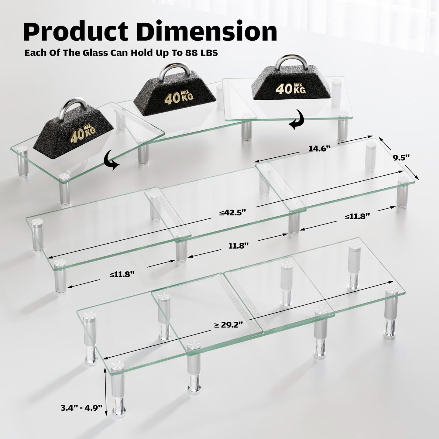 Hemudu Dual Monitor Stand -Adjustable Length and Angle Dual Monitor Riser, Computer Monitor Stand, Desktop Organizer, Monitor Stand Riser for PC, Computer, Laptop (Clear)