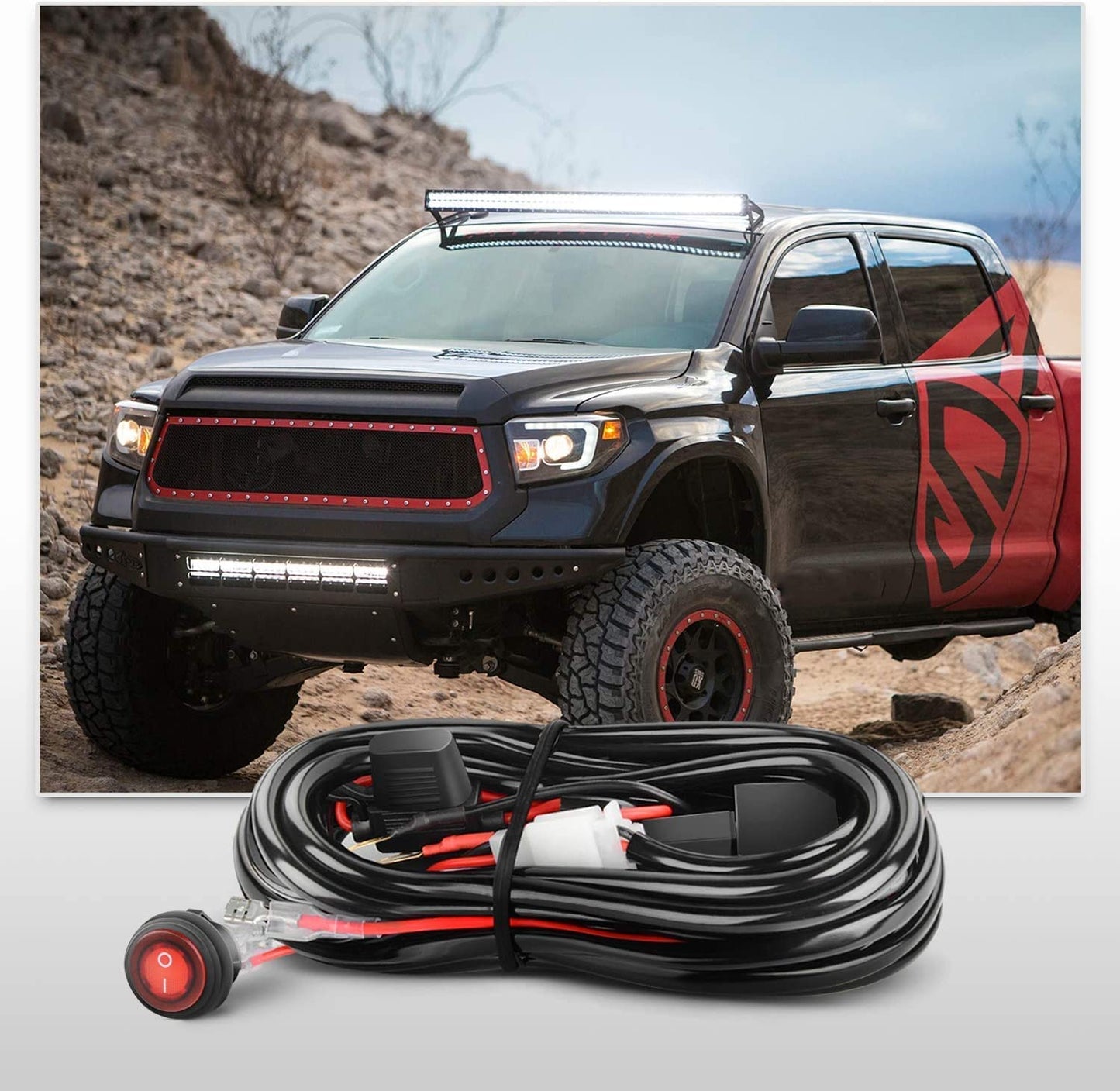 Nilight 2PCS 16AWG LED Light Bar Wiring Harness Kit - 2 Leads 12V On Off Switch Power Relay Blade Fuse for Off Road Lights LED Work Light, 2 Years Warranty