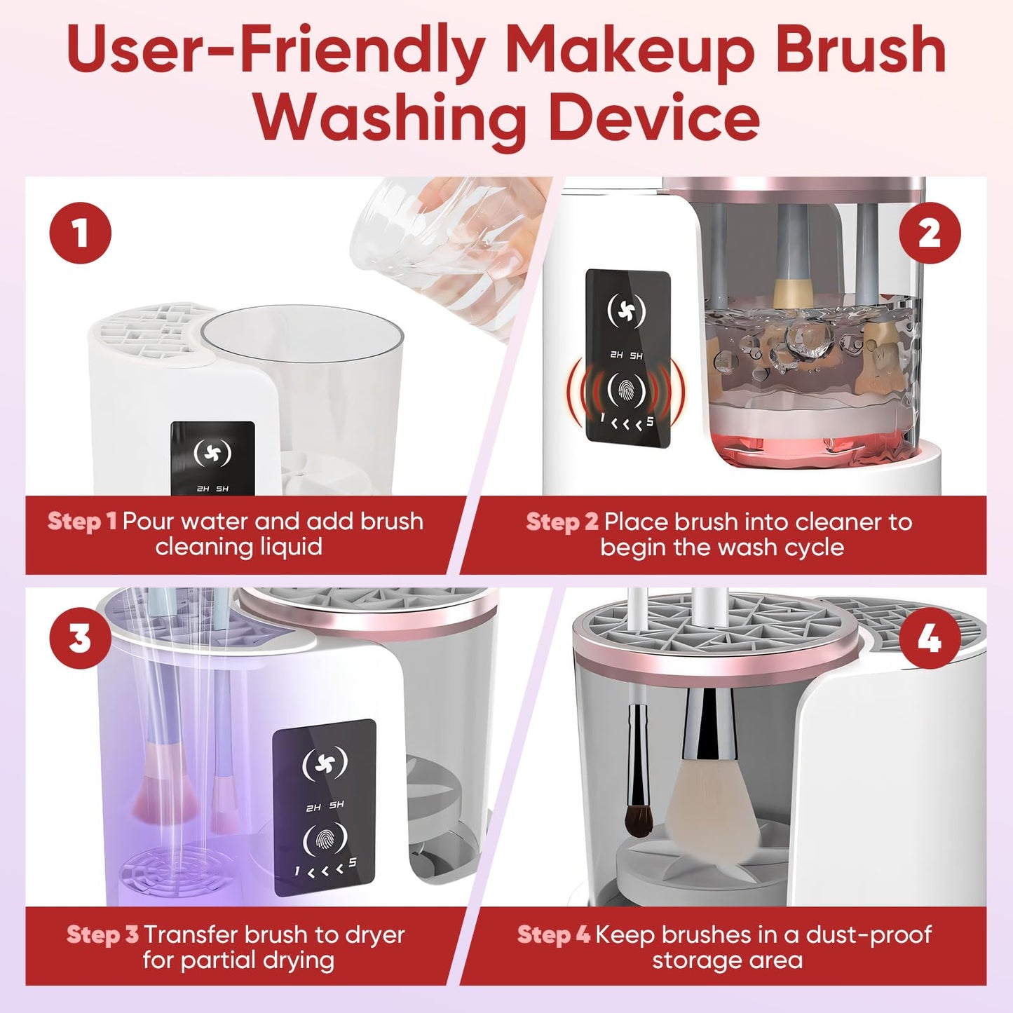 Electric Makeup Brush Cleaner 3-in-1 with Dryer – Automatic USB Brush Cleaner and Holder, Portable Quick-Dry Tool for All Brush Sizes(Deep Clean Edition)