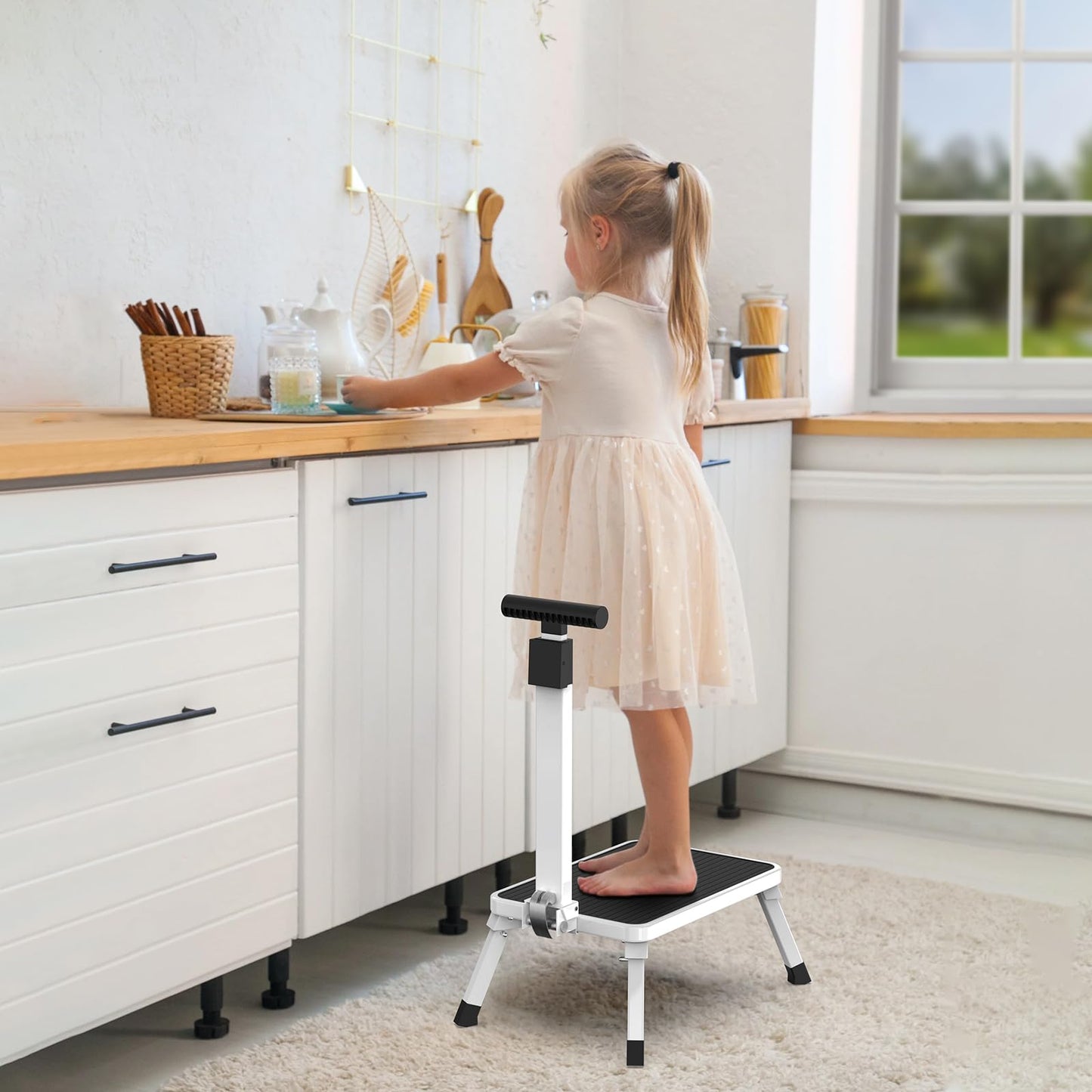 Foldable Step Stool with Handle, Portable Stepping Stool with Anti-Slip Design Medical Step Stool for Elderly, Senior and Kids in Home, Kitchen, Bathroom, Bedroom, 330 Lbs Capacity