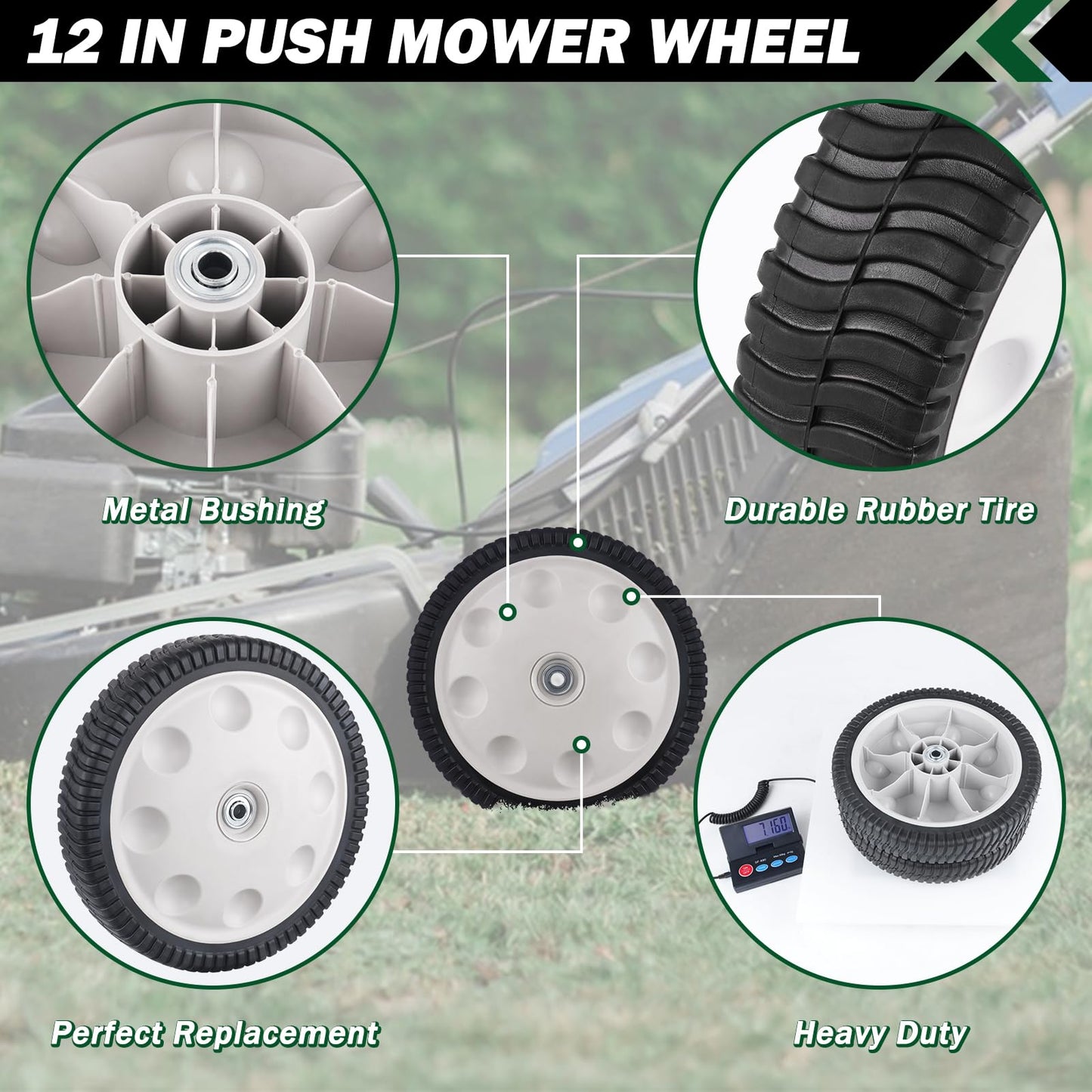 CheeMuii 734-04019 Lawn Mower Rear Wheels 2 Pcs 12" Push Mower Back Drive Wheels Replace for MTD 734-04127 734-04019 Compatible with Troy Bilt Most Walk-Behind Push Lawn Mower