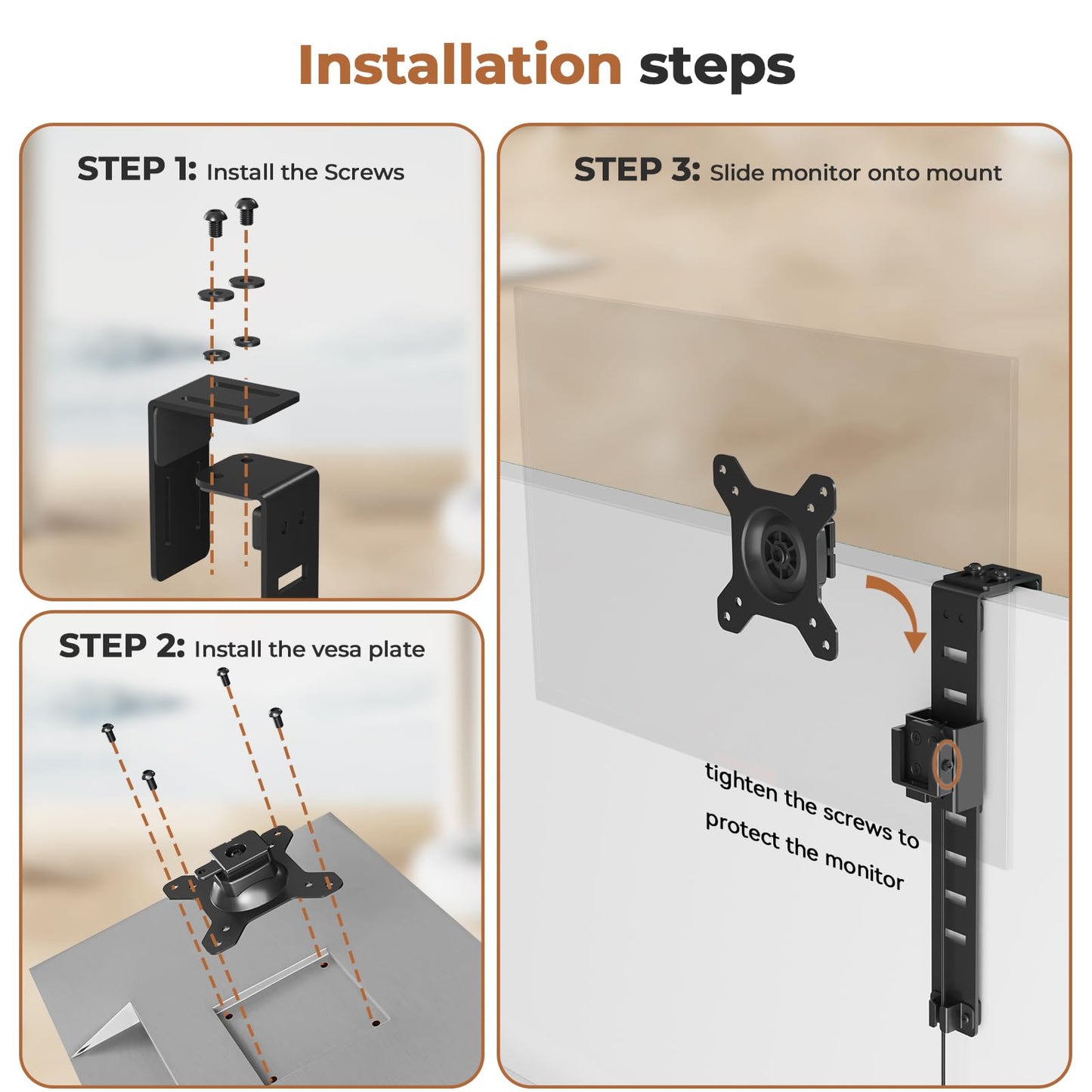 JOY Worker Cubicle Monitor Mount - Height Adjustable Hanging Mount, 13"-34" Cubicle Monitor Hanger, VESA 75*75/100*100mm, Clamp Hook Top Holds Up to 17.6 lbs, Black