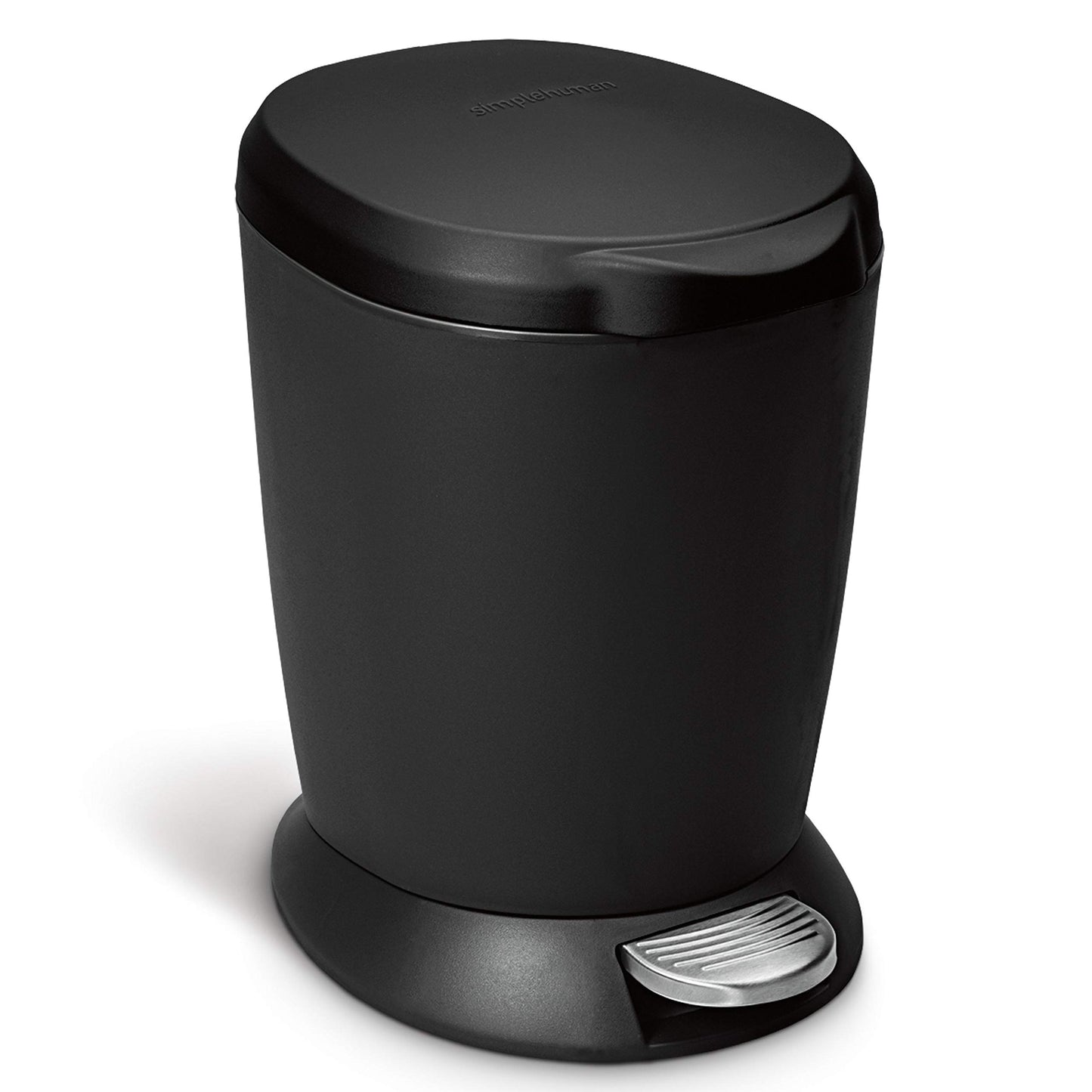 simplehuman 6 Liter / 1.6 Gallon Small Round Bathroom Step Trash Can, Black Plastic