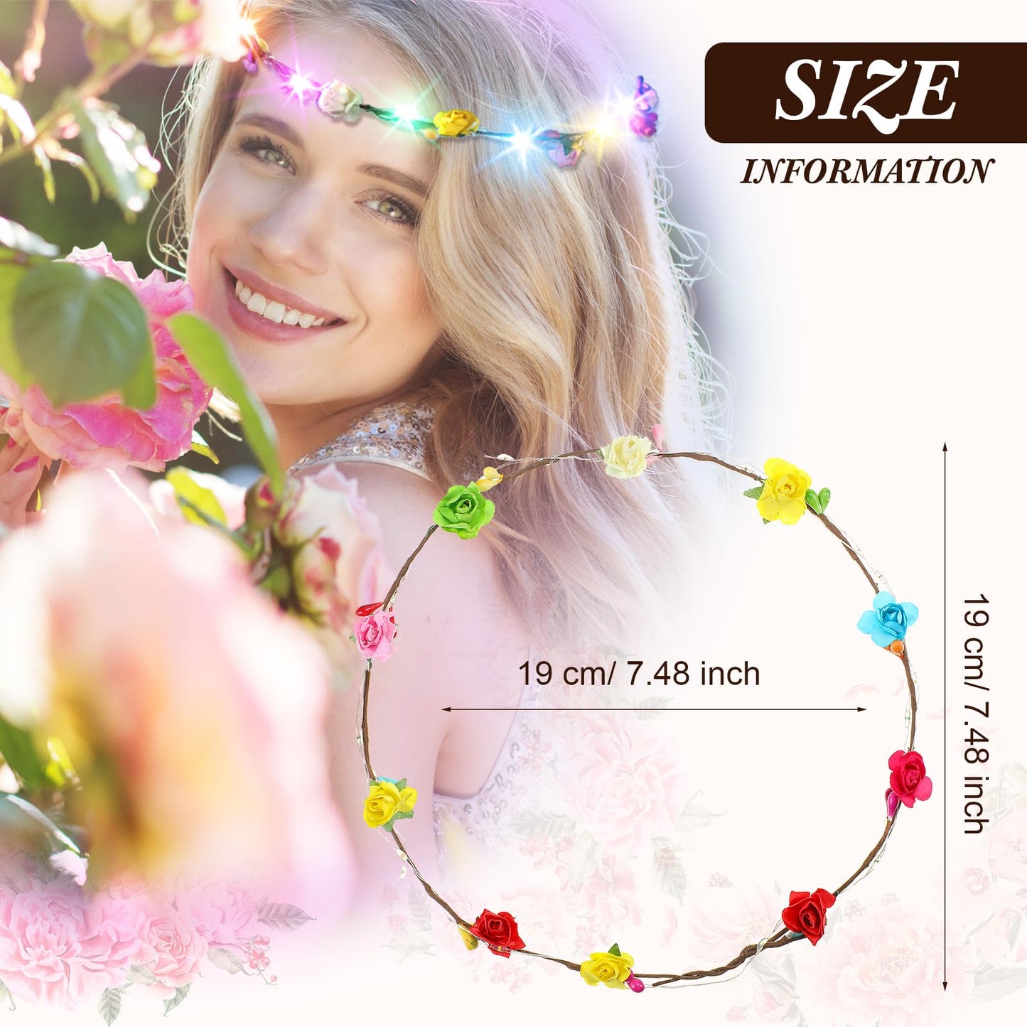 Yunsailing 64 Pcs Halloween Light up Flower Crown LED Glow Party Headband Girl Headpiece Glowing Floral Headdress(Classic)