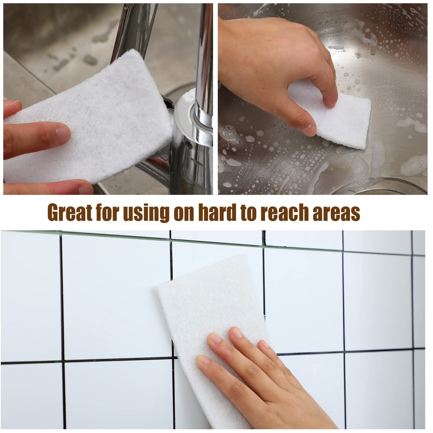 Hoolerry 40 Pcs White Scrub Pads Light Duty Scouring Non Woven Pad Non Scratch Abrasive Hand Multipurpose Scouring Sponge Multi Surface Scrubber Pads for Cleaning Polishing Home(4 x 6 Inch,White)