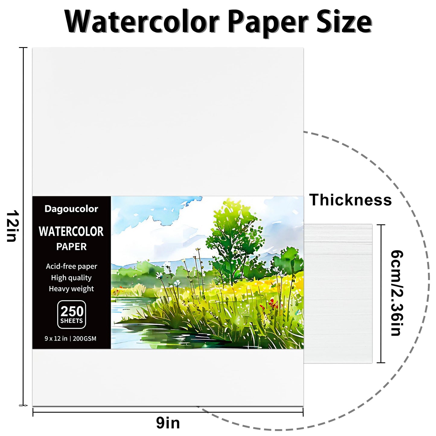 DagouColor Watercolor Paper, 9" x 12", 200GSM, 250 Pcs Bulk Water Color Paper, Art Supplies for Artists Adults Boys Girls Students, Painting, Drawing, Mixed Media