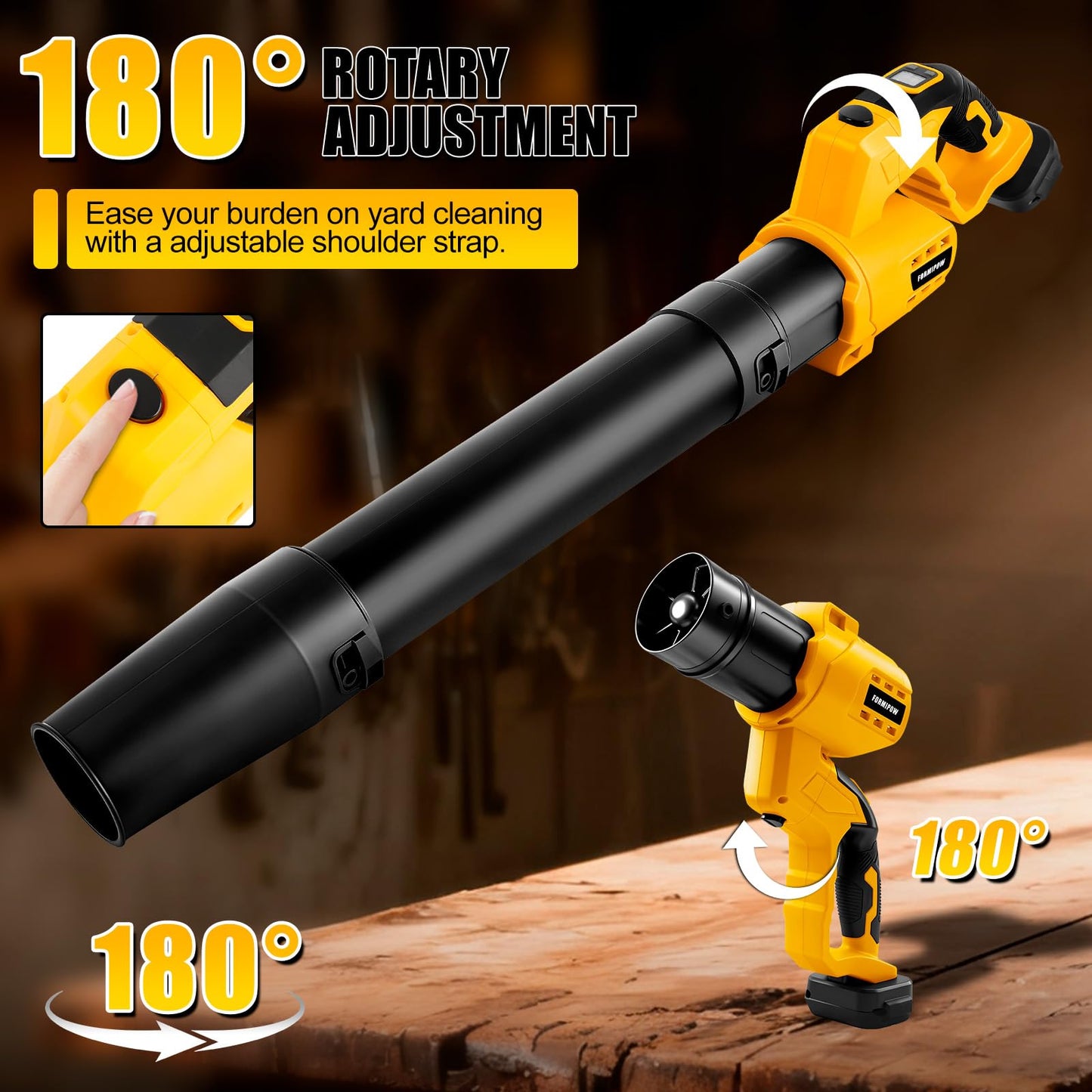 FormiPow Rotating Leaf Blower for DeWalt 20V Max Battery,200MPH 600CFM Brushless Motor Blower, 6-Speed with Display, 180° Adjustable Handle, Cordless Leaf Blower for Yard Patio Cleaning (No Battery)