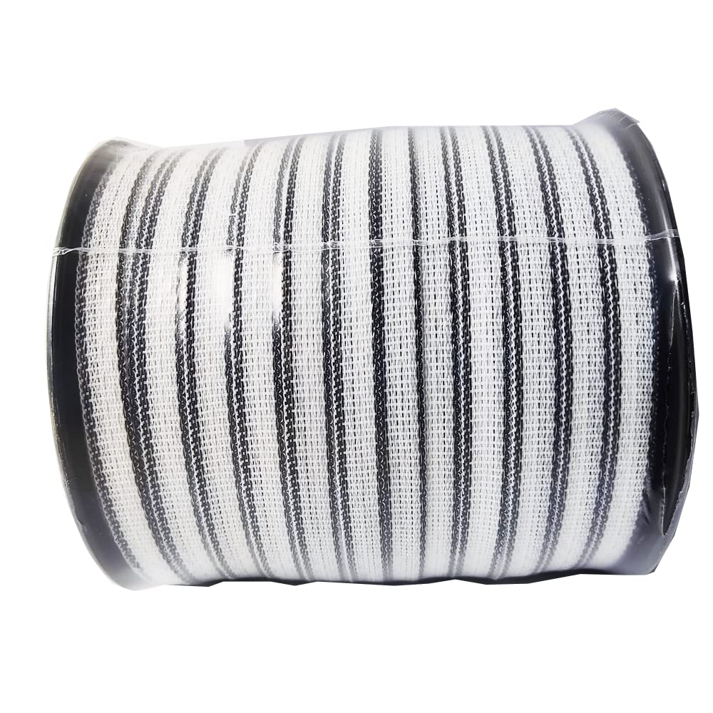 Electric Fence Poly Tape - Long Lasting 5 Stainless Steel Conductors - 656 Feet Roll - 1/2 Inch White and Black Polytape - Suitable for Portable & Semi Permanent Electric Fences