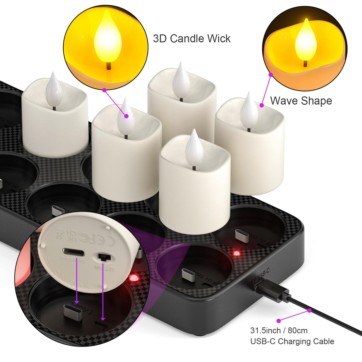 PChero Flameless Candles with Remote Timer & Charging Base, 12pcs USB Rechargeable Battery LED Tea Lights Small Votive Candles for Weddings Lantern Christmas Home Room Decor