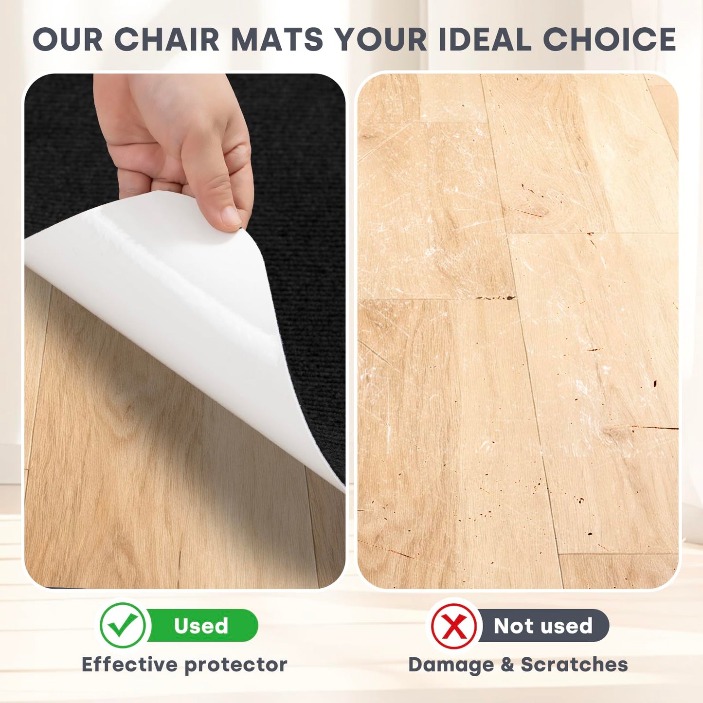SHIEN Office & Gaming Chair Mat 140 X 160cm - PVC Carpet Floor Mat Non Slip, Desk Chair Floor Protector Rug Pad, Indoor Computer Chair Mat for Hardwood Floors & Home Office Use (Black, 140 * 160cm)