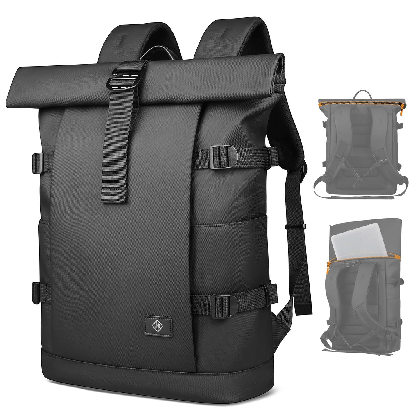 Rolltop Laptop Backpack,Expandable Anti-Theft Travel Backpack for Men Women,15.6 Inch Casual Daypack with Laptop Compartment,19-28L Water-Resistant Business Backpack Bag for Commute Work College-Black