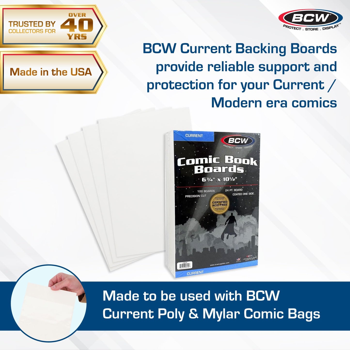 BCW Current Comic Book Backing Boards - 200 Pack | 24 pt., Coated, Buffered with 3% Calcium Carbonate | Precision Cut for Current Comic Bags | Long-Term Comic Book Storage