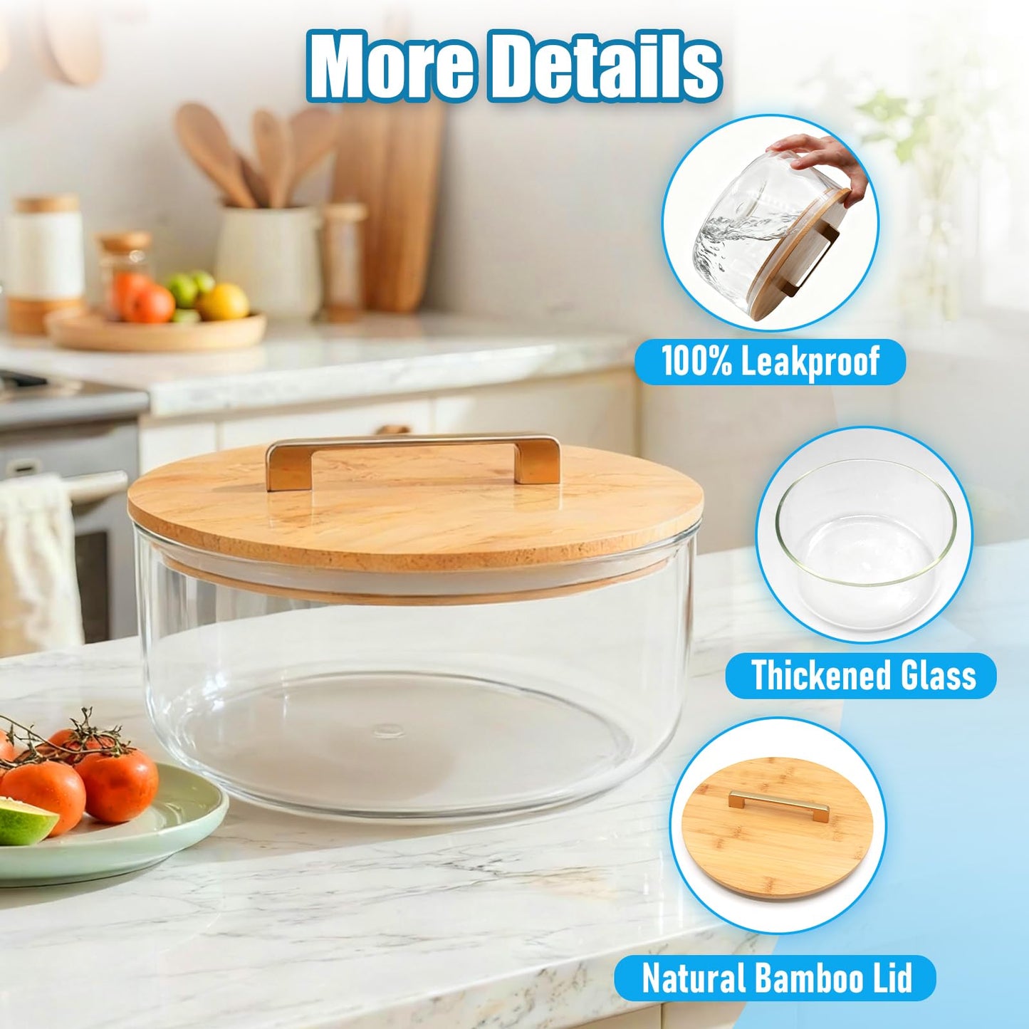 Acelane 10 Inch Glass Trifle Bowl with Sealed Lid, 200oz Large Salad Bowl, Modern Versatile Mixing and Serving Bowl for Salad, Dessert, Ice Cream, Cake and Party, Home, Microwave & Dishwasher Safe