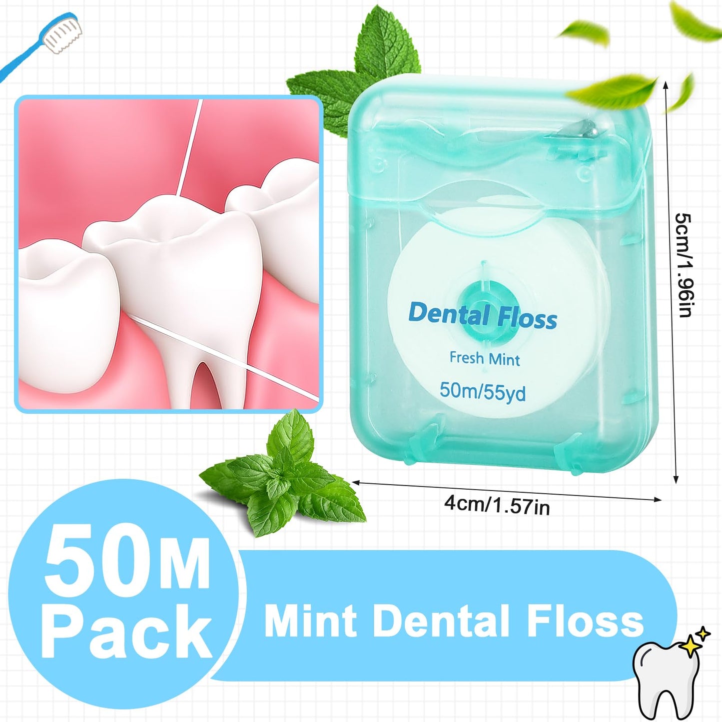 96 Pack Dental Floss Bulk Statin Tape Dental Floss 50m Each Travel Dental Oral Care for Teeth and Gum Protection Fresh Breath (Green)