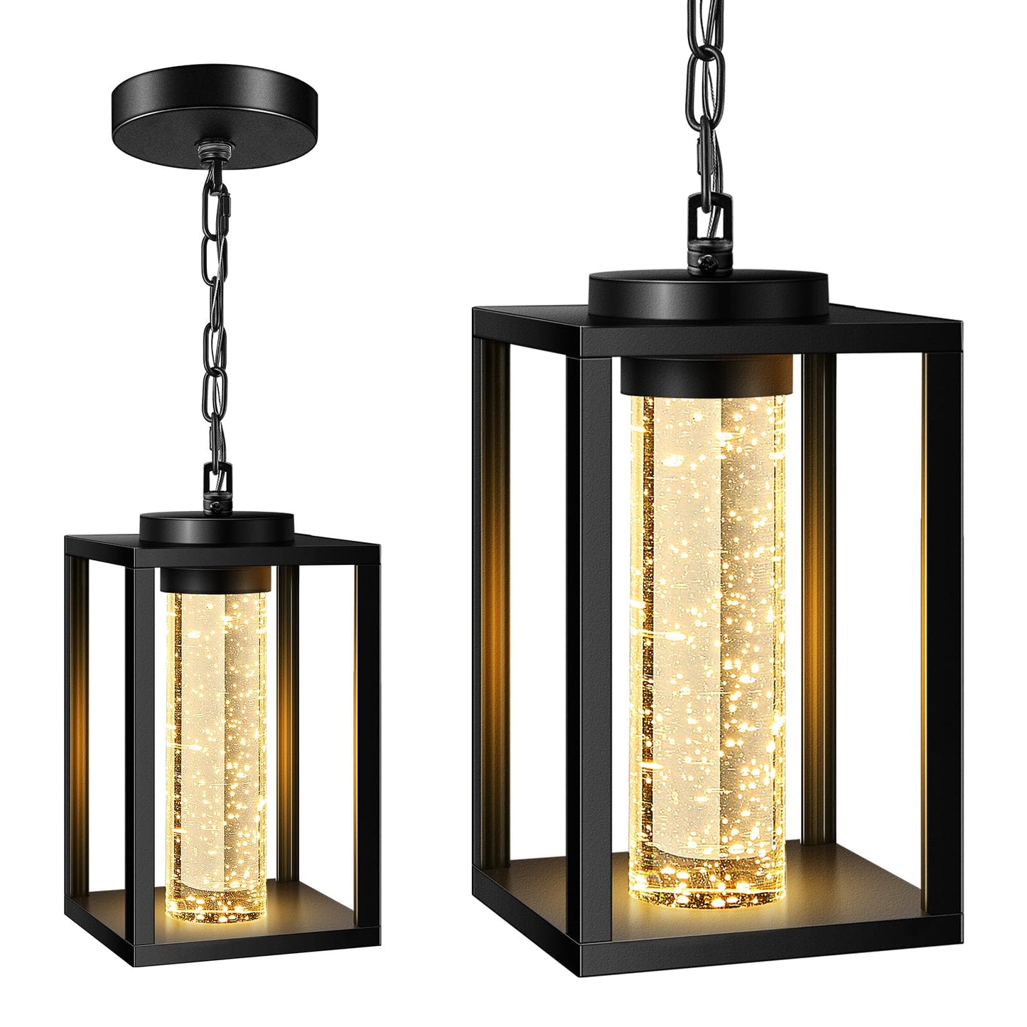 VIANIS Outdoor Pendant Lights for Porch, Aluminum Outdoor Hanging Light Fixture with Adjustable Chain, Black Modern Exterior Hanging Light with Built-in 10W LED, Waterproof Outdoor Porch Chandelier