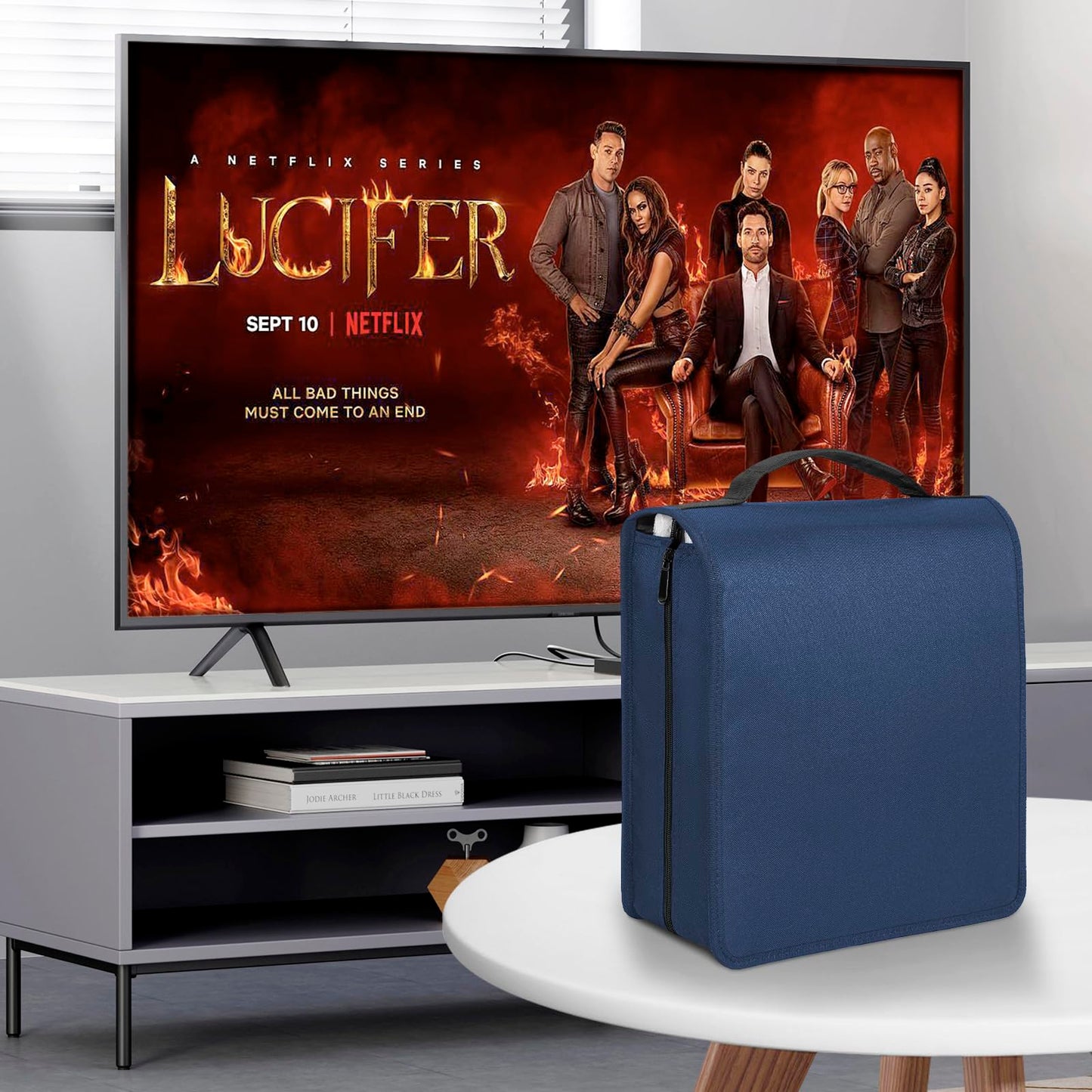 AKOZLIN DVD CD Storage Case with Extra Wide Title Cover Pages Portable Carrying Binder Holder Wallet Album DVD Case Protective Movie Media Storage Organizer 200 Disk Units, 100 Booklet Pockets,Blue