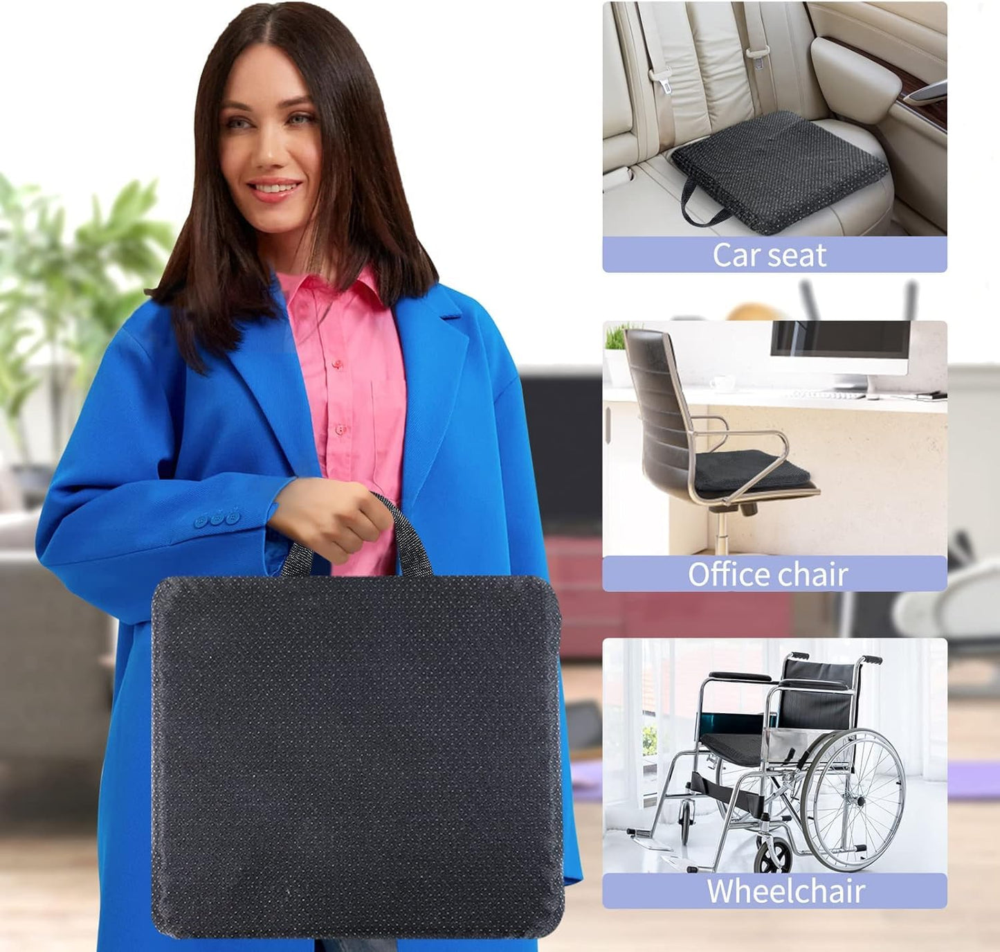 Gel Seat Cushion -for Long Sitting, Double Layer Breathable Honeycomb Chair Cushion with Non-Slip Cover for Ergonomic Support Pressure Cushion, for Office Chair, Cars, Long Trips,Durable,Portable