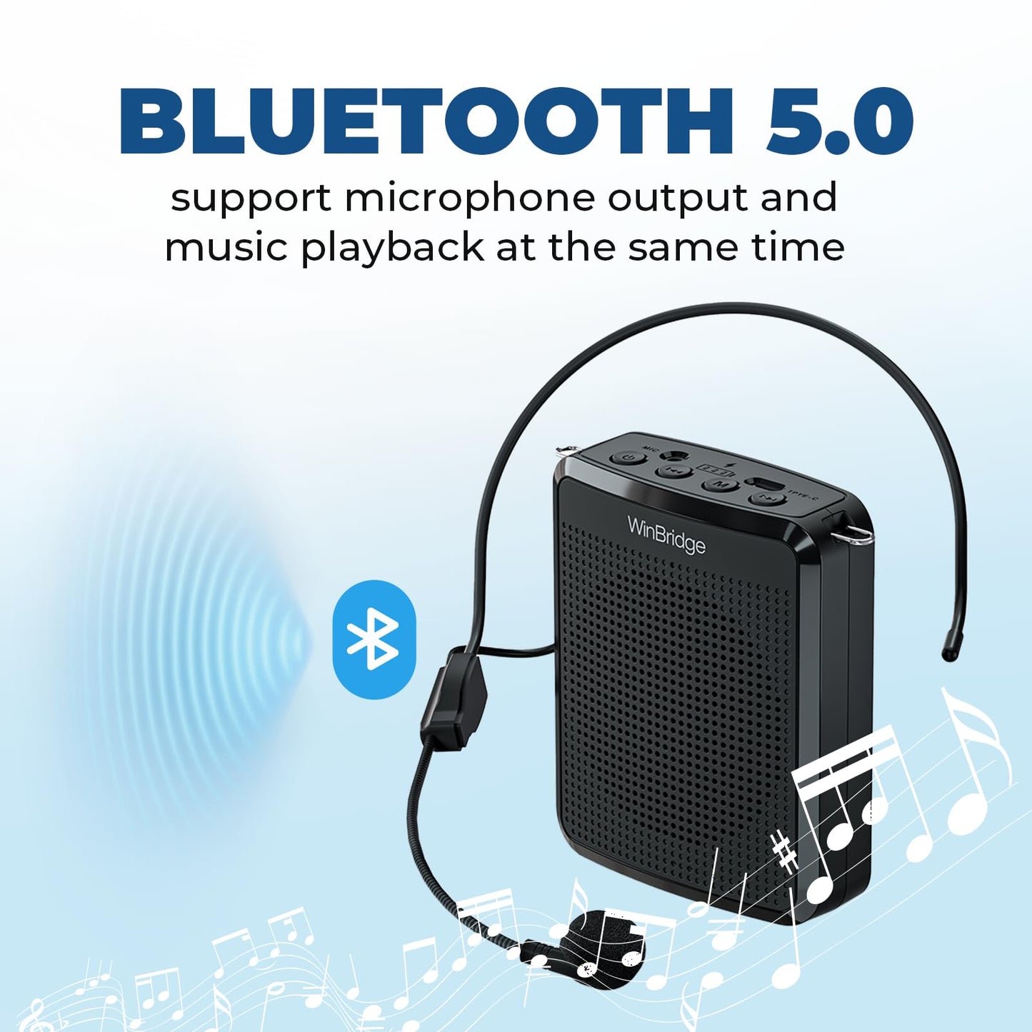 WinBridge Voice Amplifier with Portable Microphone, Teacher Microphone for Classroom,Tour Guide Speaker, Headset Mic for Group Instructor, Megaphone Mic, Clear Sound| No Feedback, WB008 2025 New