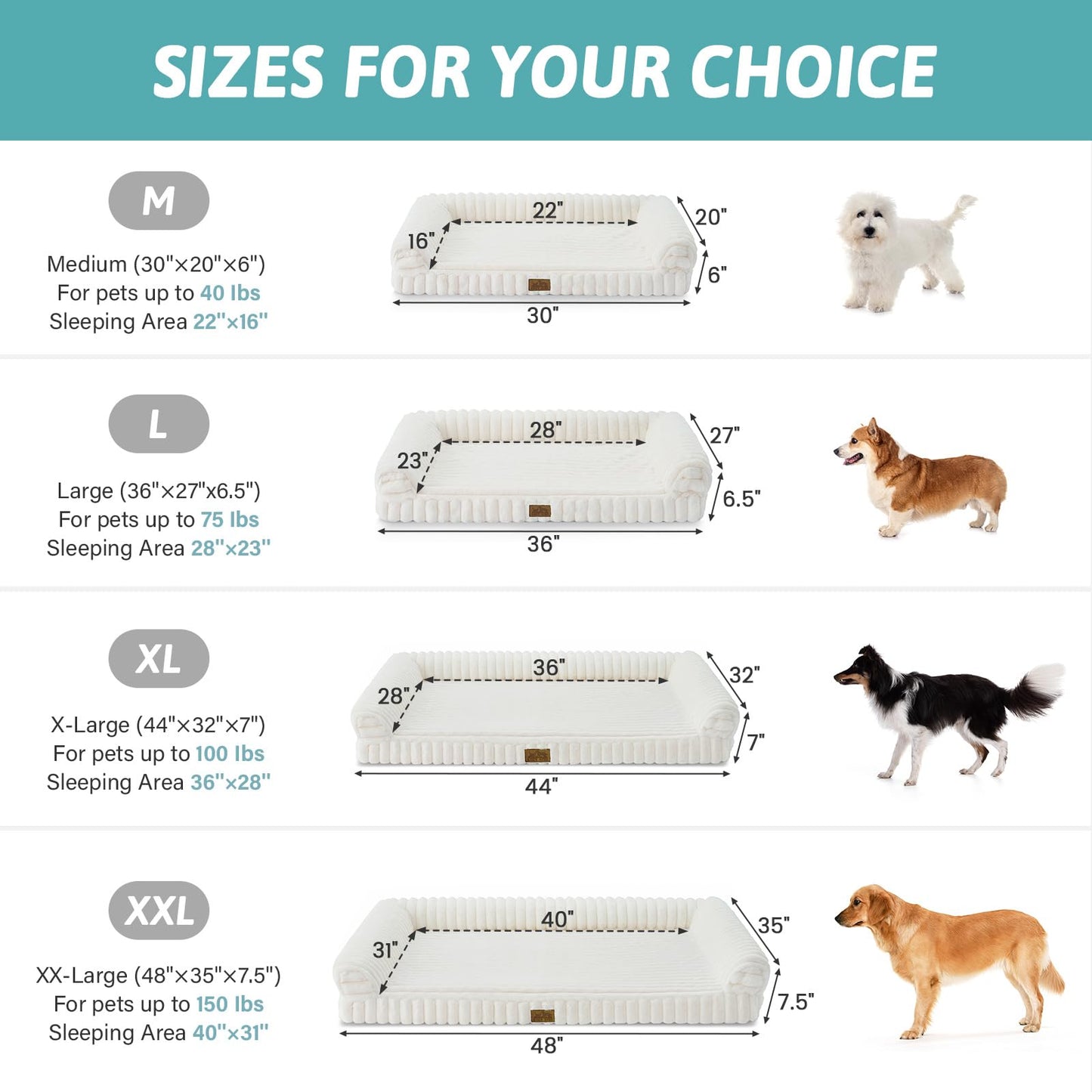 COZY KISS Cute Dog Bed for Extra Large Dogs, Faux Fur Orthopedic Foam Dog Bed with Sides, Removable Washable Cover & Waterproof Lining, Comfortable Pet Couch, Cream (48" L x 35" W x 7.5" Th)