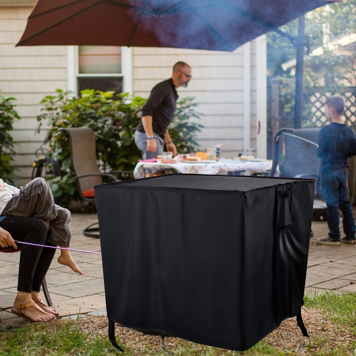Aidetech Fire Pit Cover Square, Waterproof 33 Inch Gas Firepit Cover, Patio Gas Table Firepit Furnitures Cover-( 33x33x24 inch)